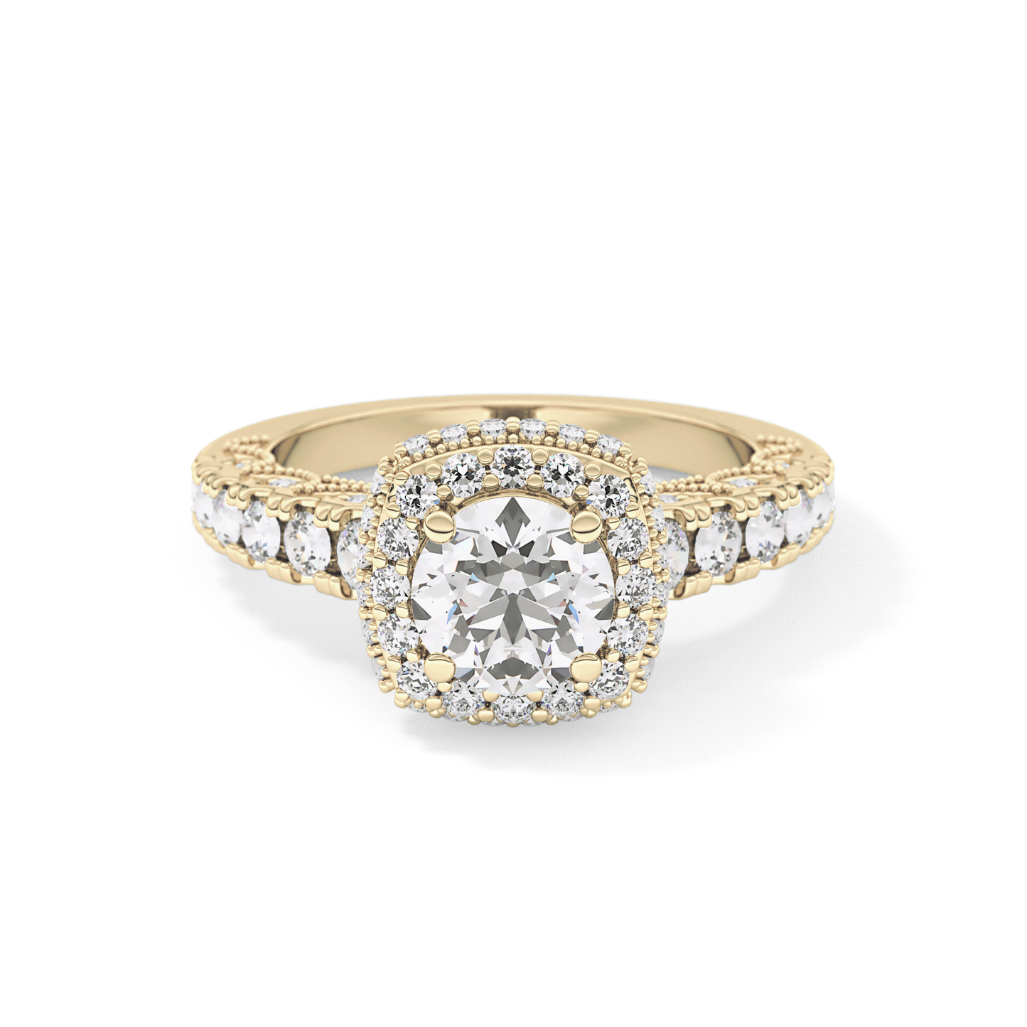Round Cut 1.15 Carat Moissanite Ring – Halo and Pave Setting in Gold