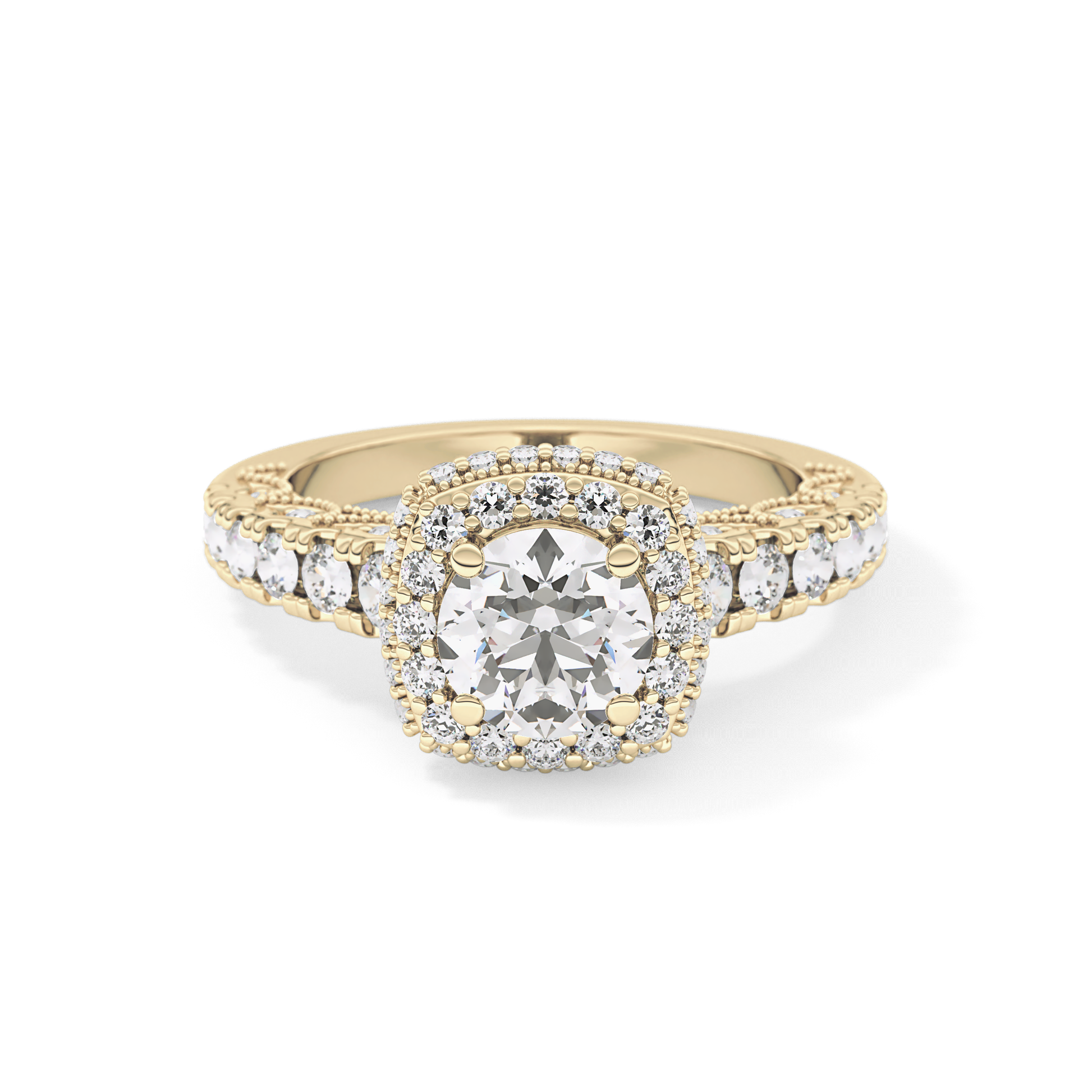Round Cut 1.15 Carat Moissanite Ring – Halo and Pave Setting in Gold