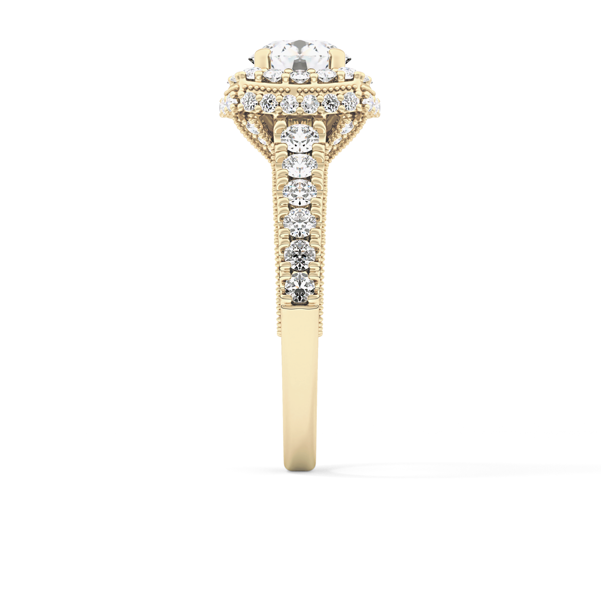 Round Cut 1.15 Carat Moissanite Ring – Halo and Pave Setting in Gold
