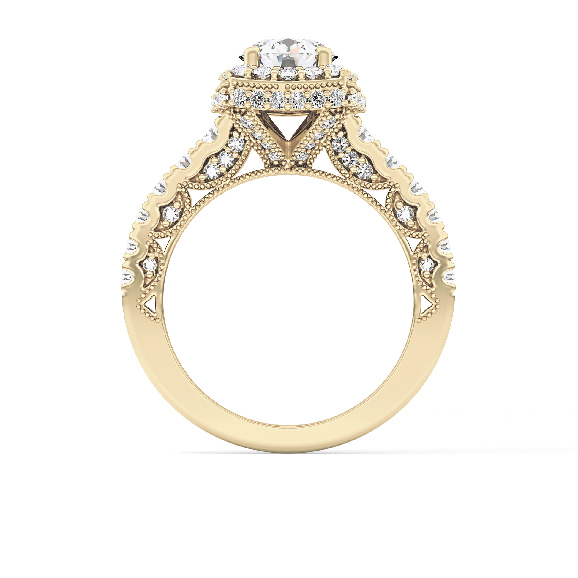 Round Cut 1.15 Carat Moissanite Ring – Halo and Pave Setting in Gold