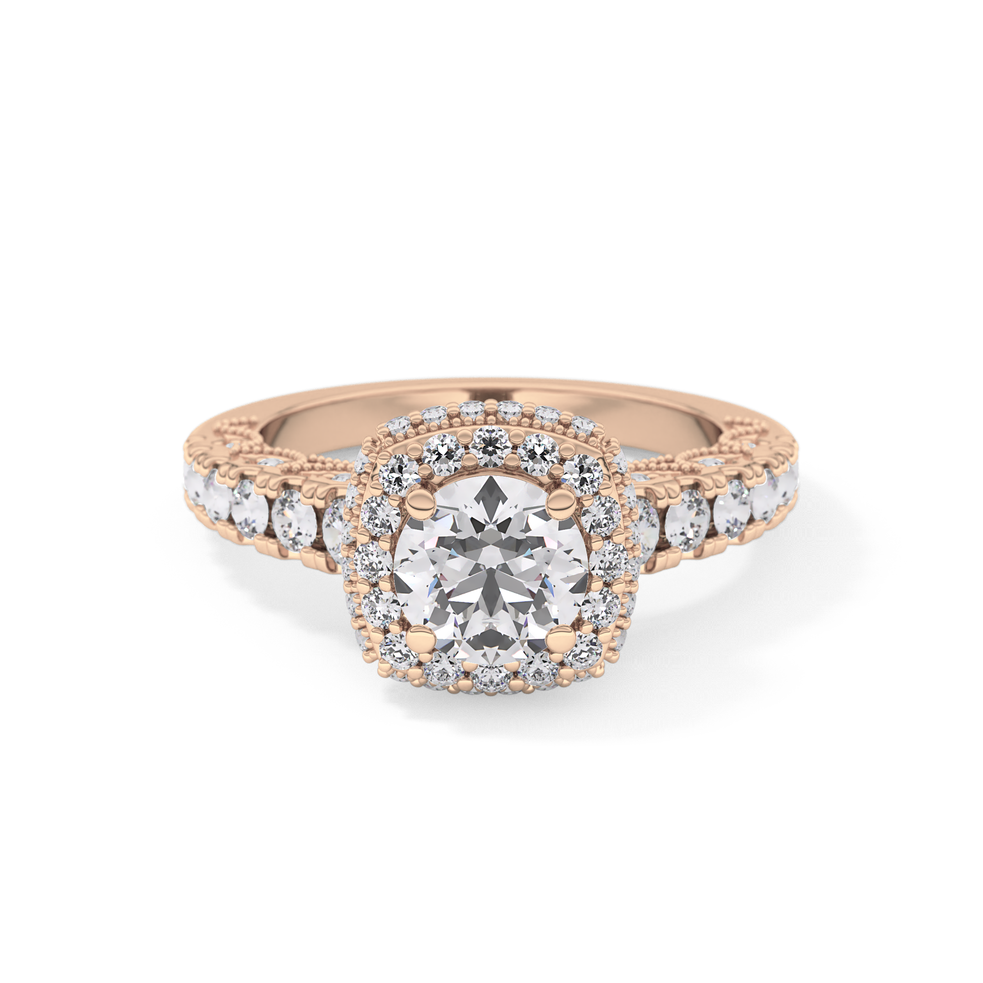 Round Cut 1.15 Carat Moissanite Ring – Halo and Pave Setting in Gold