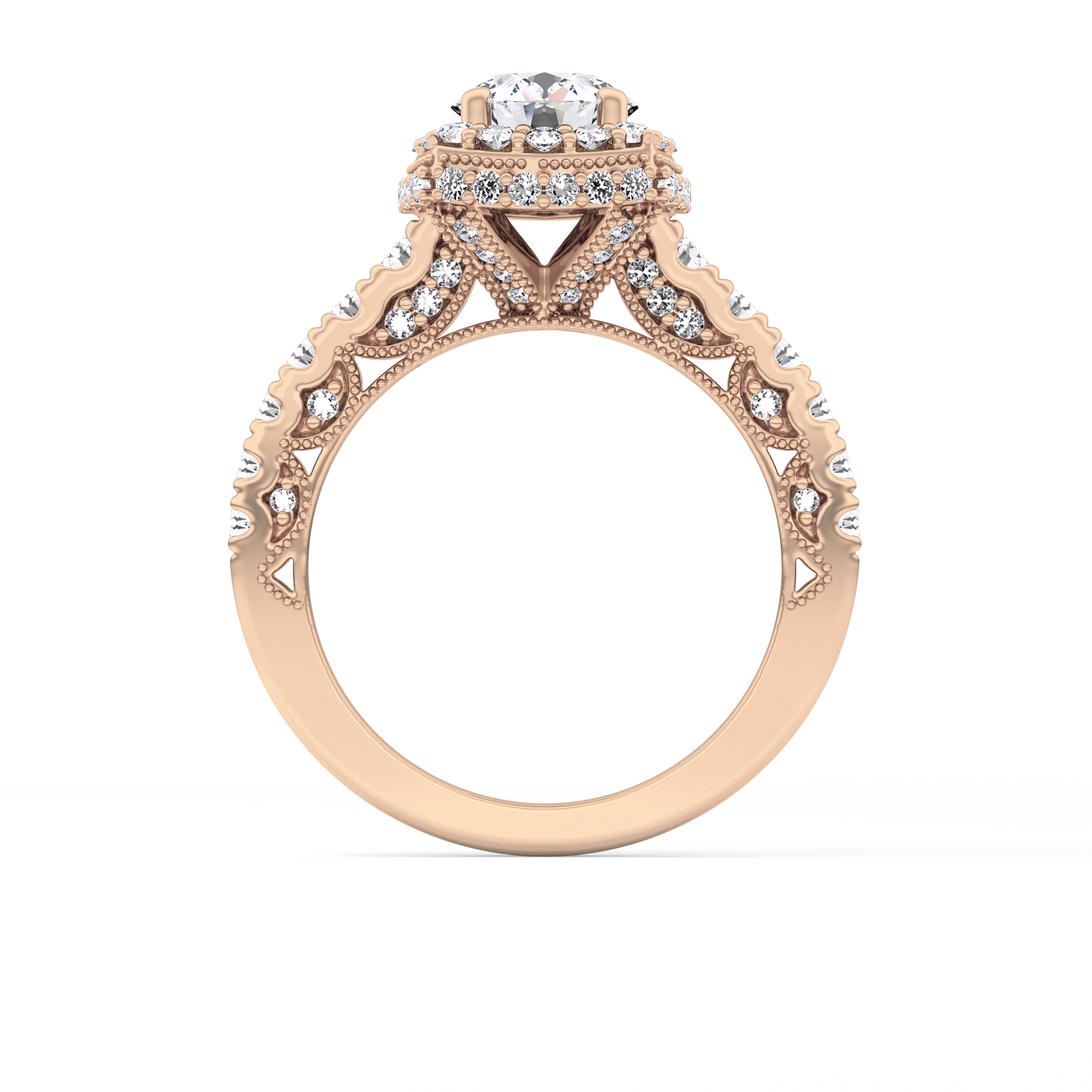 Round Cut 1.15 Carat Moissanite Ring – Halo and Pave Setting in Gold