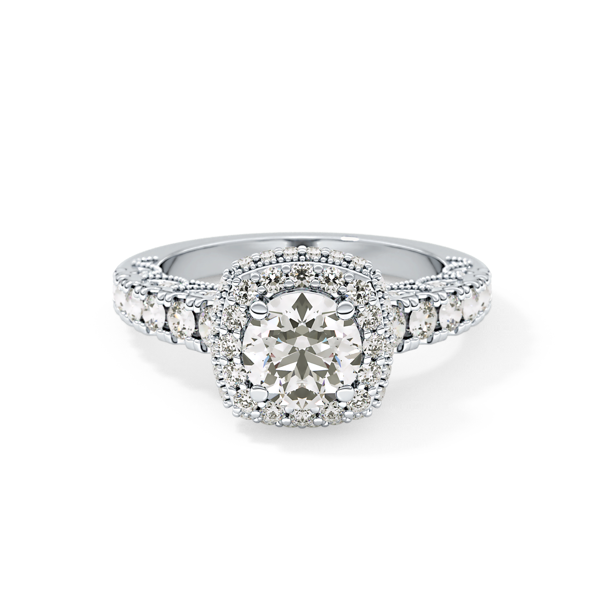 Round Cut 1.15 Carat Moissanite Ring – Halo and Pave Setting in Gold