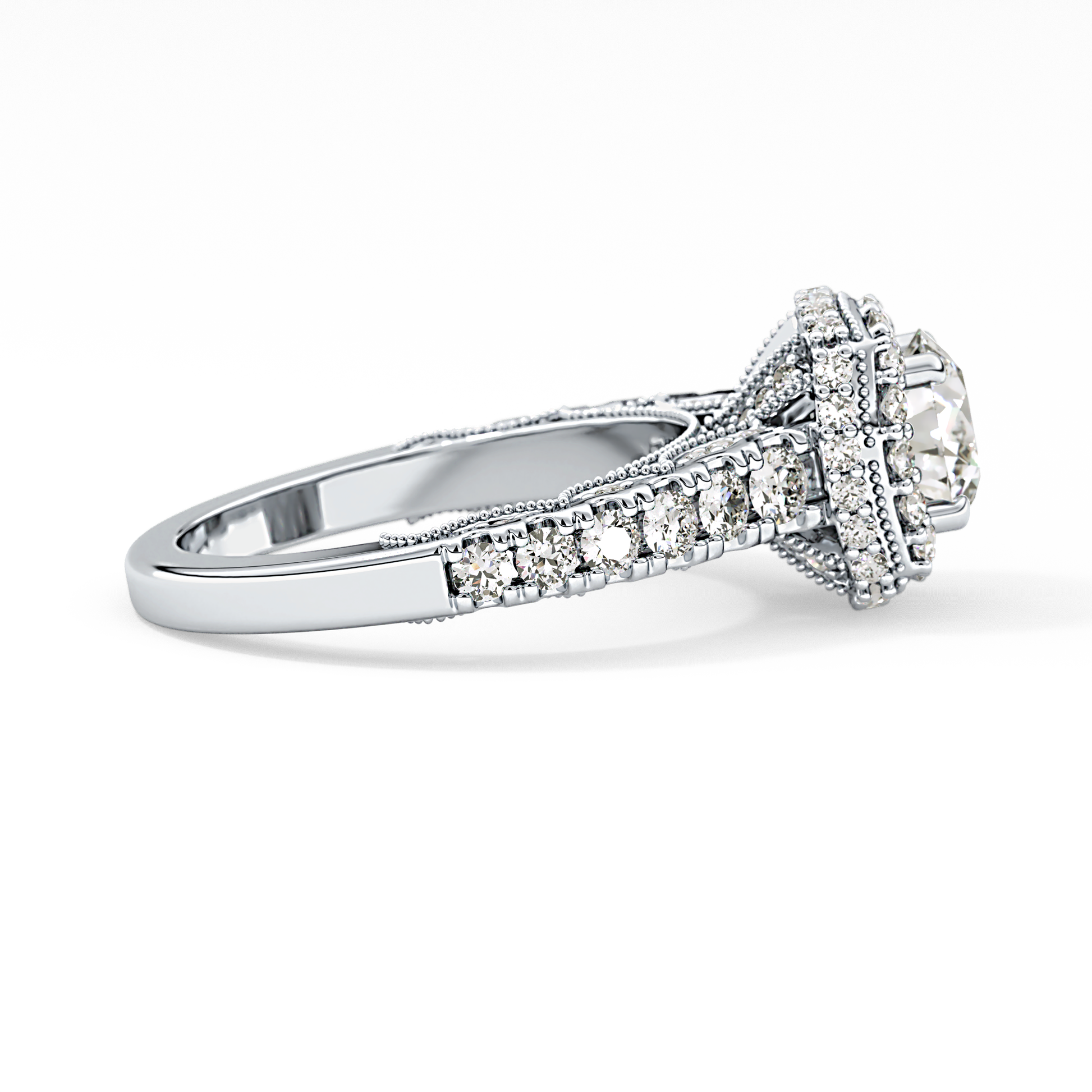 Round Cut 1.15 Carat Moissanite Ring – Halo and Pave Setting in Gold