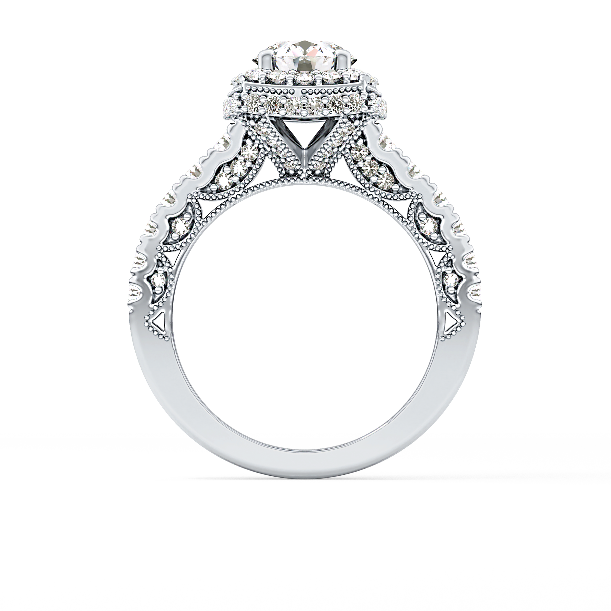 Round Cut 1.15 Carat Moissanite Ring – Halo and Pave Setting in Gold