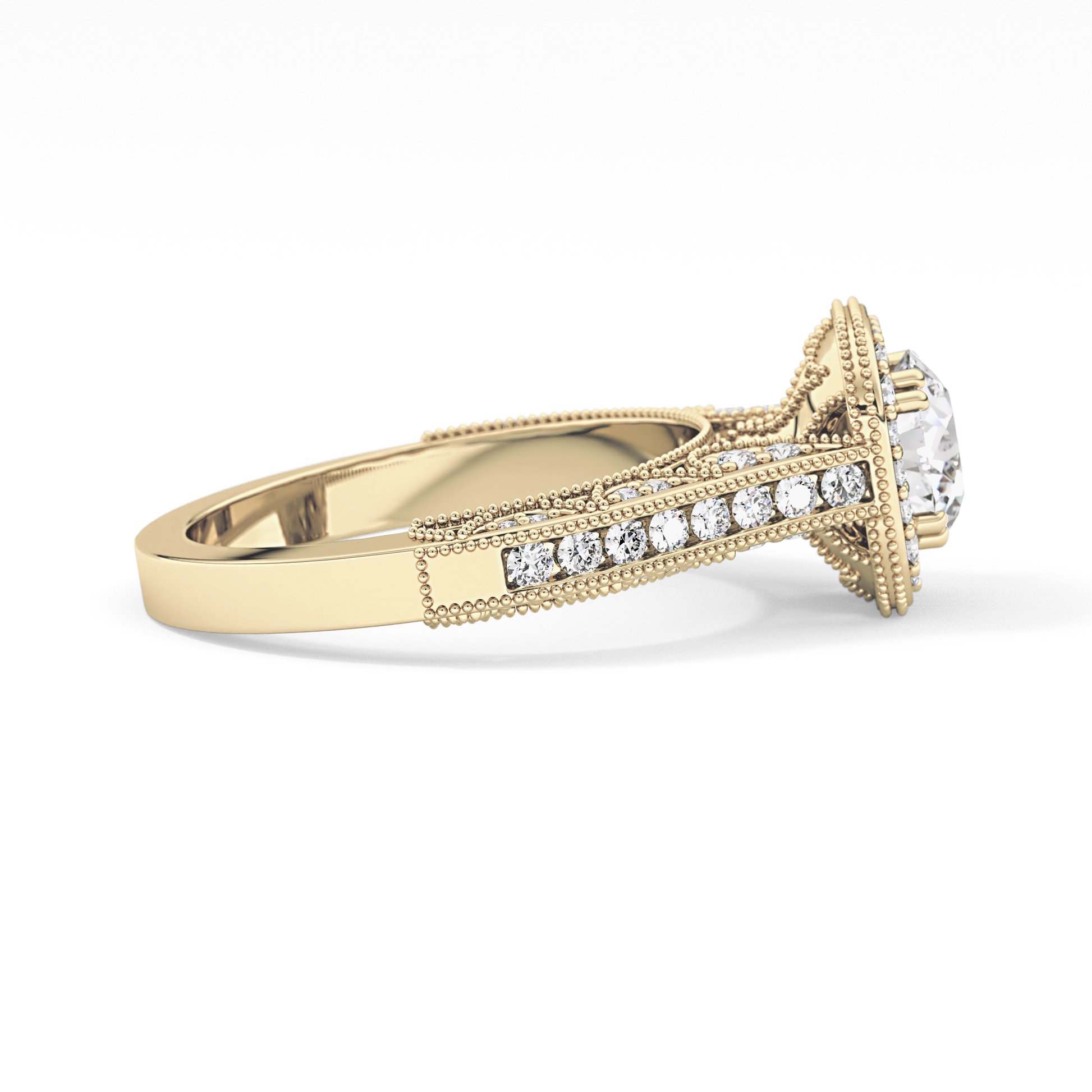 Round Cut 1.05 Carat Moissanite Ring – Halo and Pave Setting in Gold