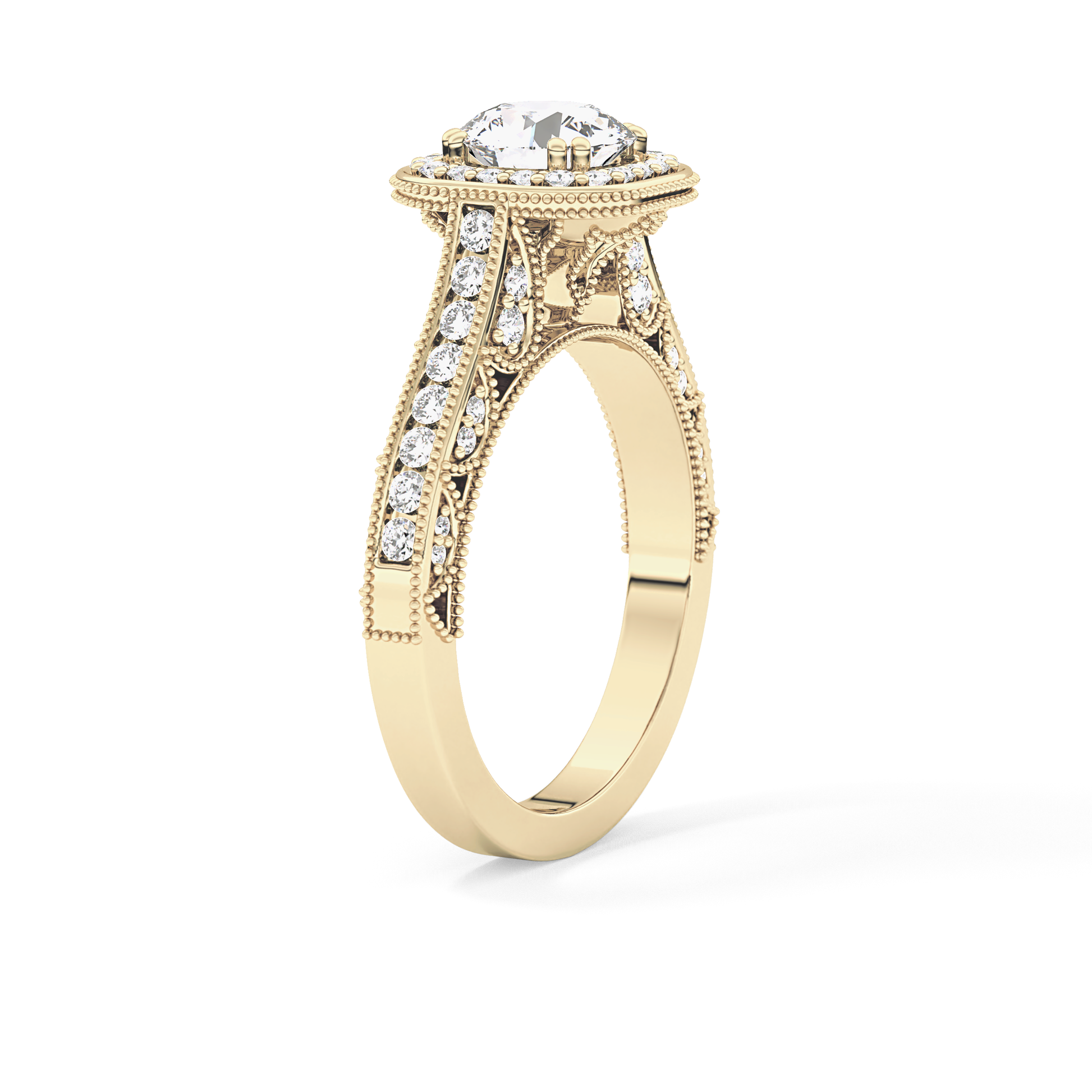 Round Cut 1.05 Carat Moissanite Ring – Halo and Pave Setting in Gold