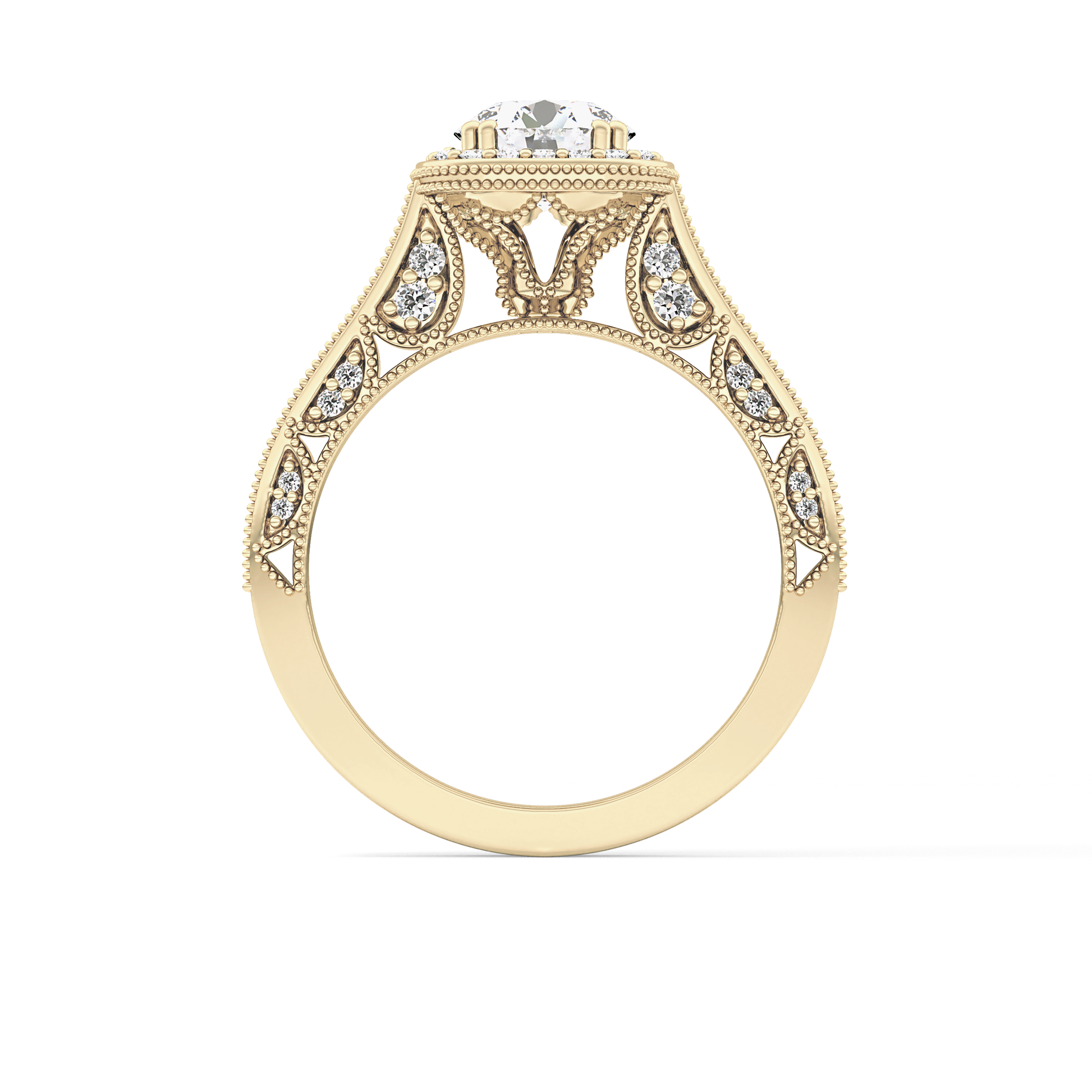 Round Cut 1.05 Carat Moissanite Ring – Halo and Pave Setting in Gold