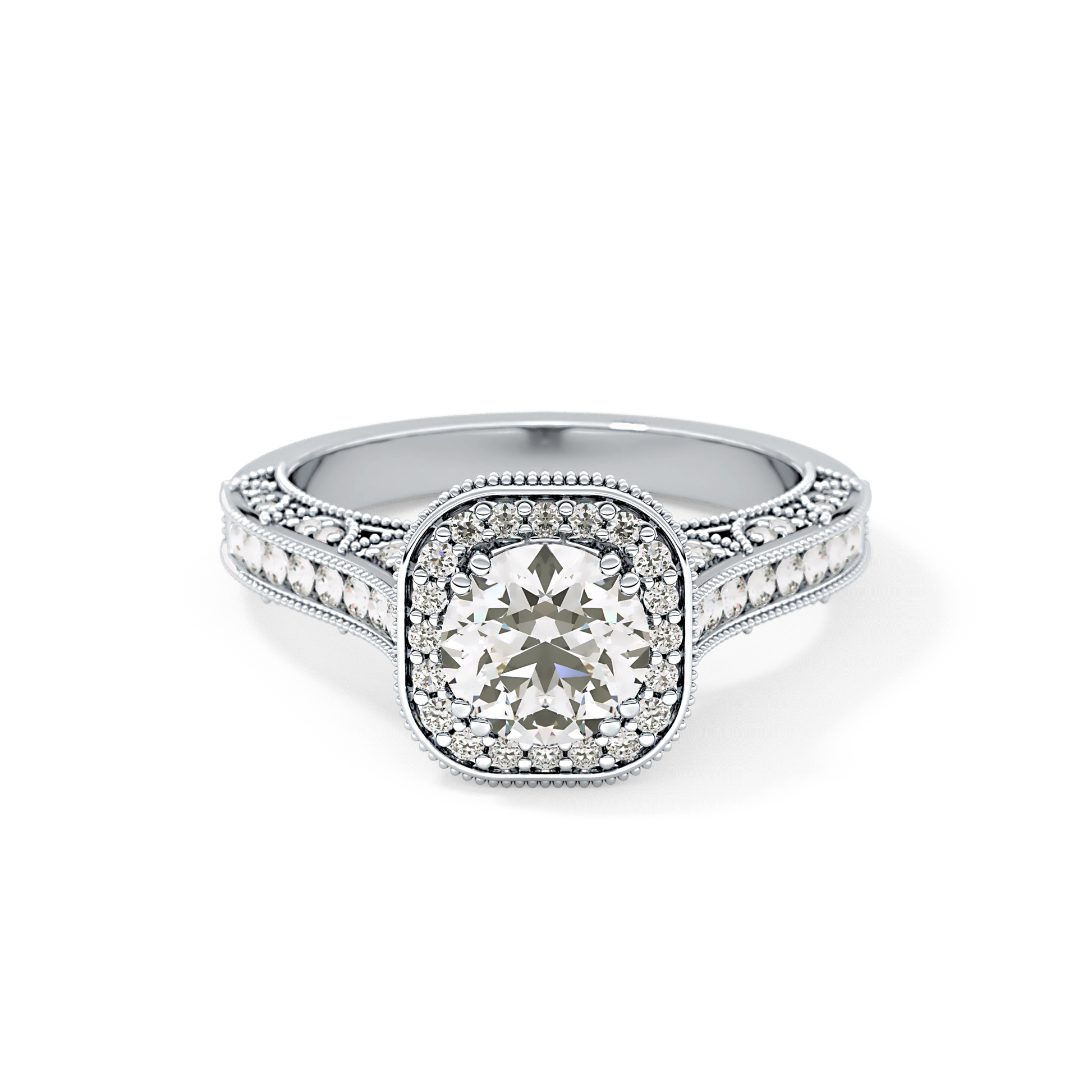 Round Cut 1.05 Carat Moissanite Ring – Halo and Pave Setting in Gold