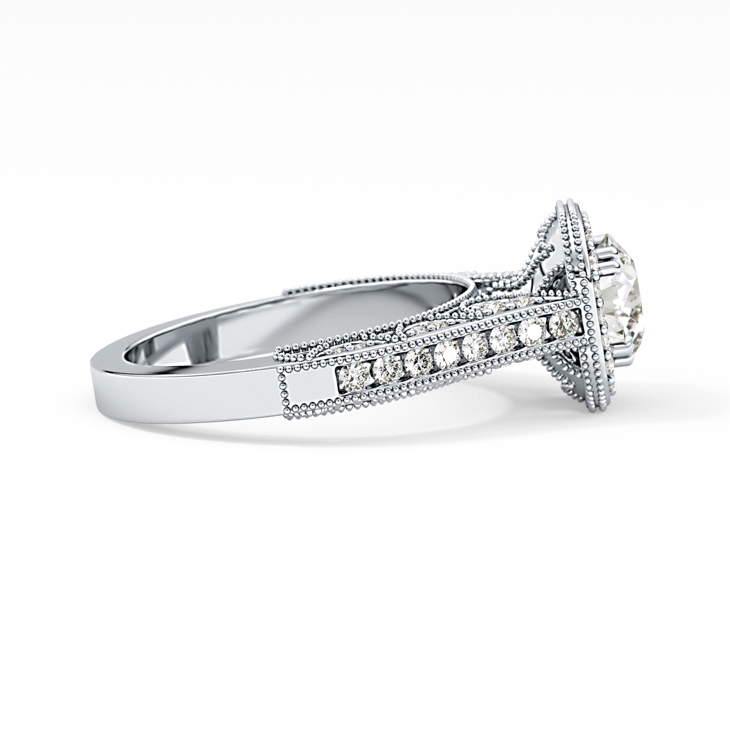 Round Cut 1.05 Carat Moissanite Ring – Halo and Pave Setting in Gold