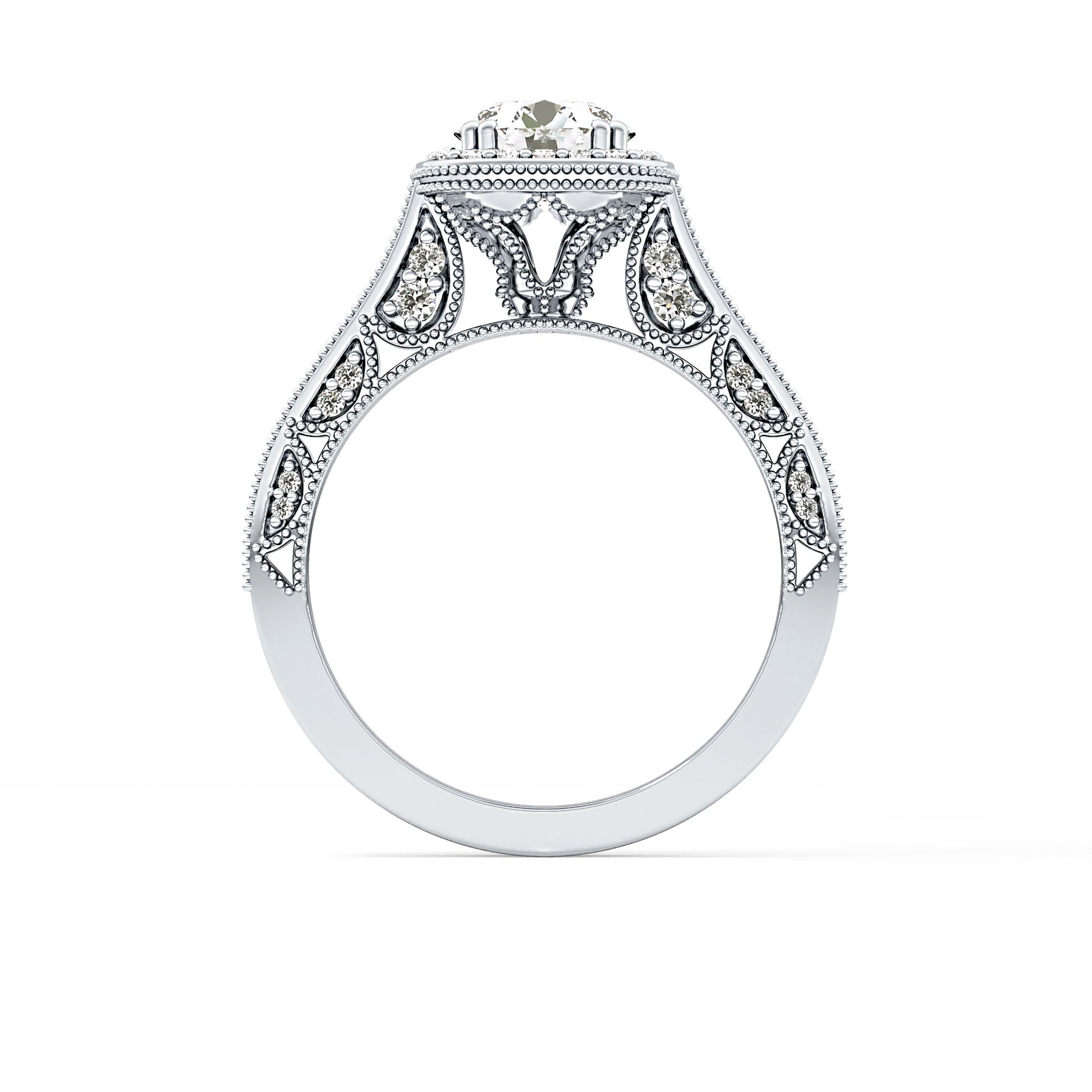 Round Cut 1.05 Carat Moissanite Ring – Halo and Pave Setting in Gold