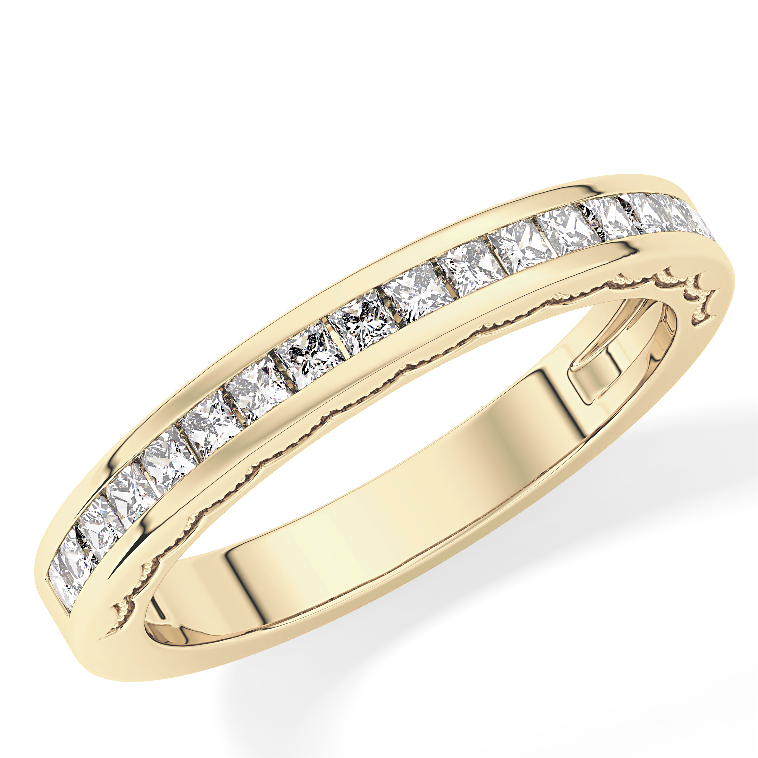 Half Eternity Wedding Band with 0.48 TCW Princess Cut Moissanite – Yellow, White, or Rose Gold