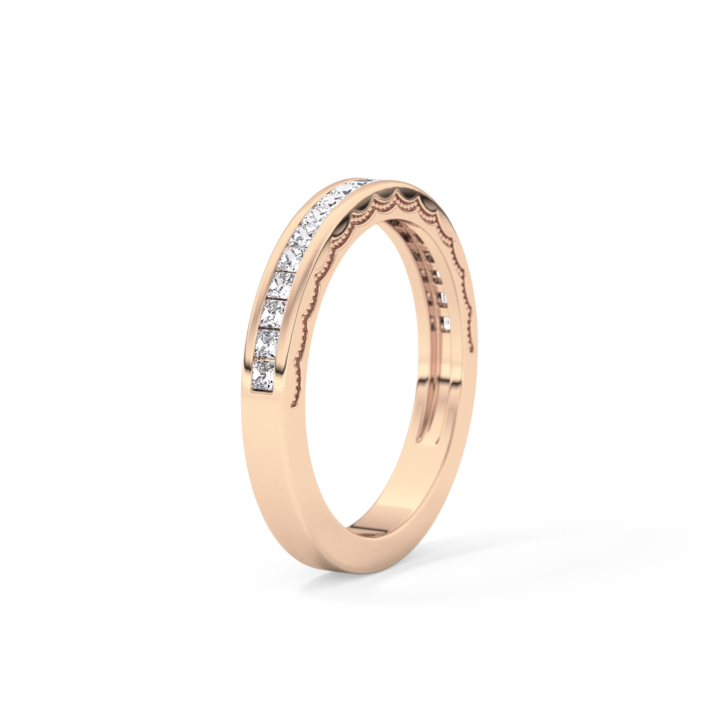 Half Eternity Wedding Band with 0.48 TCW Princess Cut Moissanite – Yellow, White, or Rose Gold