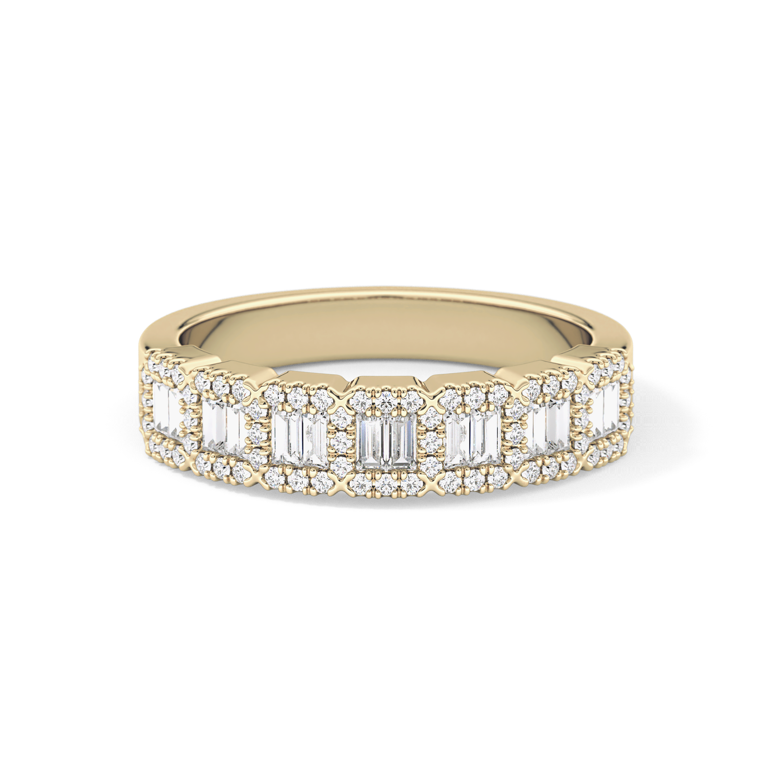 Half Eternity Wedding Band with 0.71 TCW Round and Baguette Cut Moissanite – Yellow, White, or Rose Gold