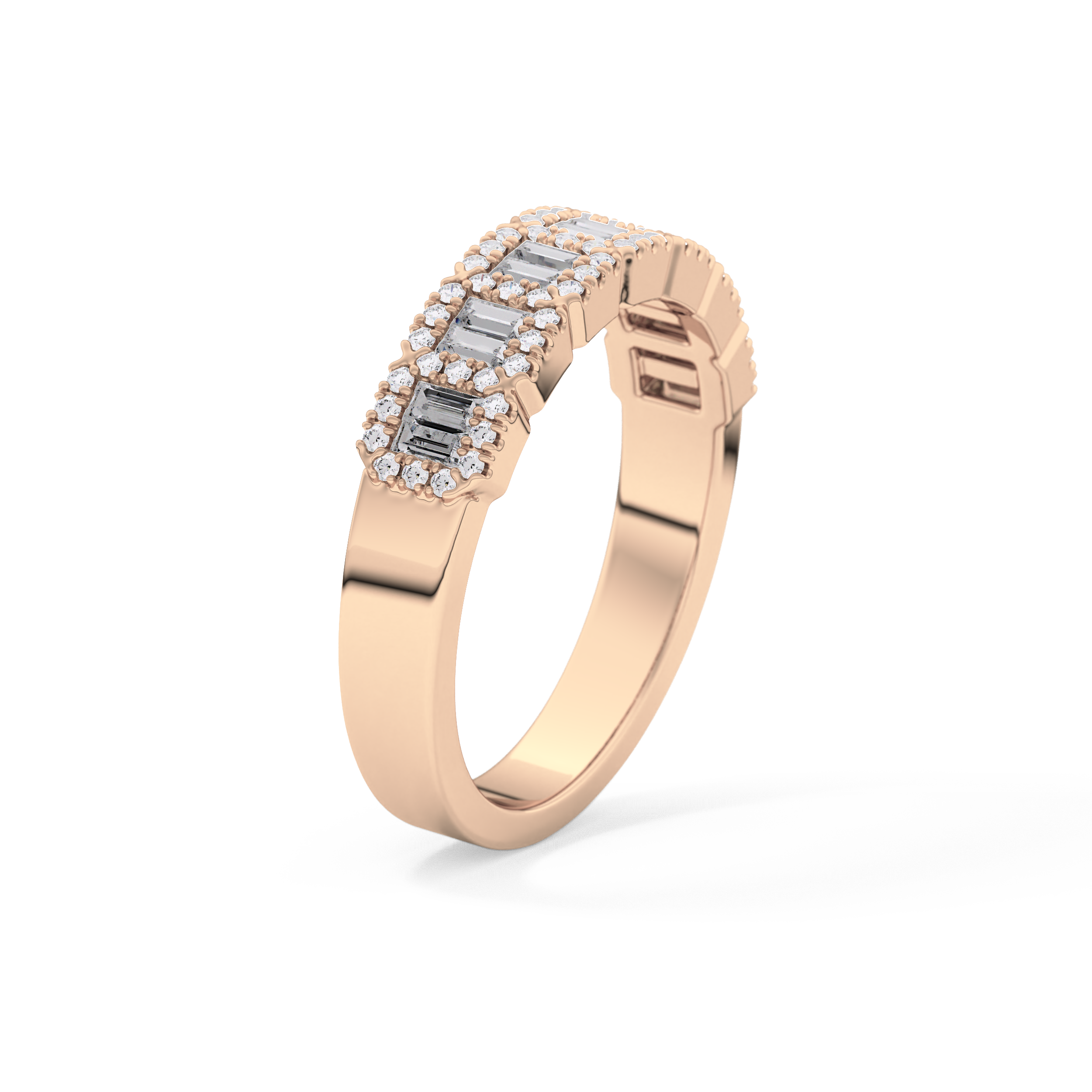 Half Eternity Wedding Band with 0.71 TCW Round and Baguette Cut Moissanite – Yellow, White, or Rose Gold