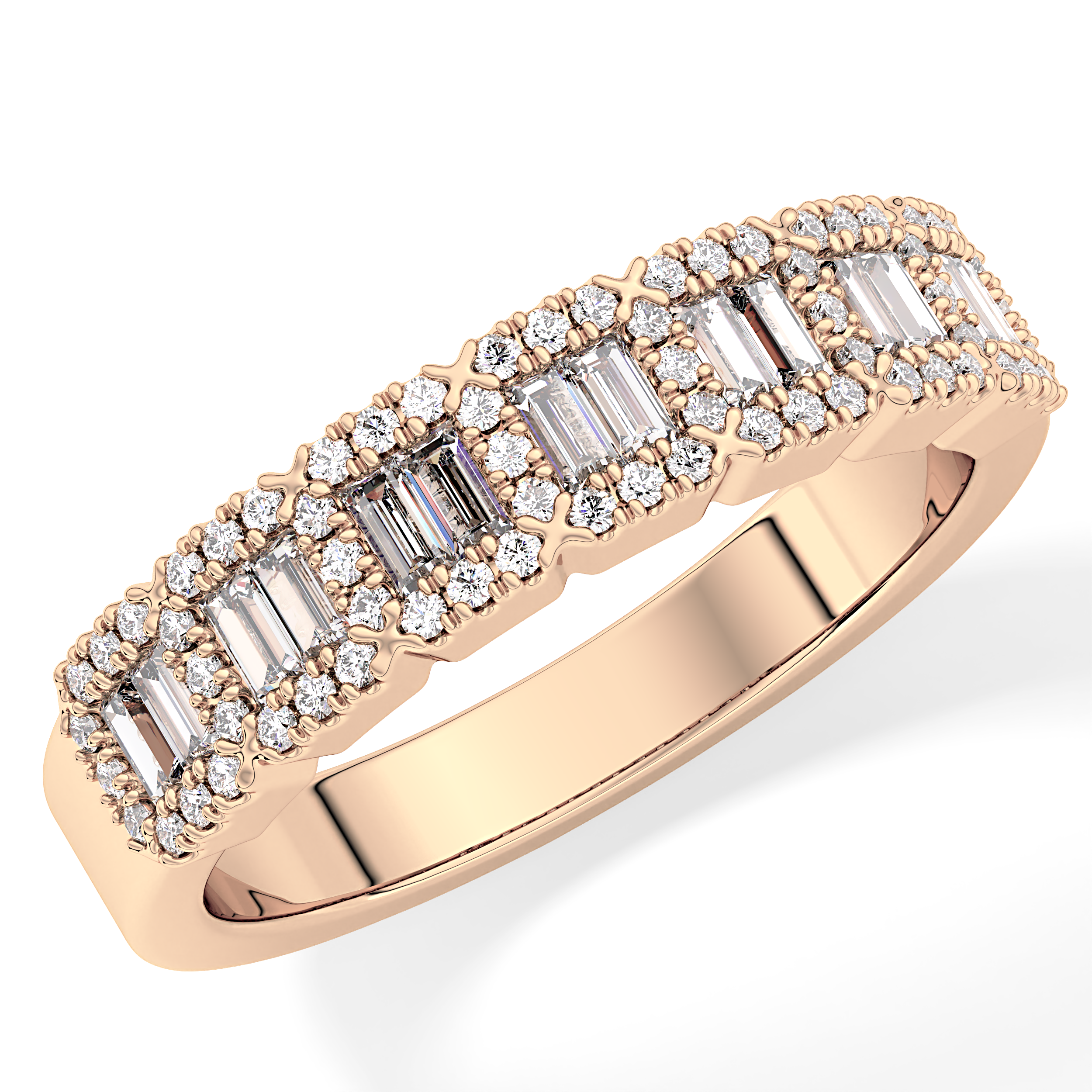 Half Eternity Wedding Band with 0.71 TCW Round and Baguette Cut Moissanite – Yellow, White, or Rose Gold