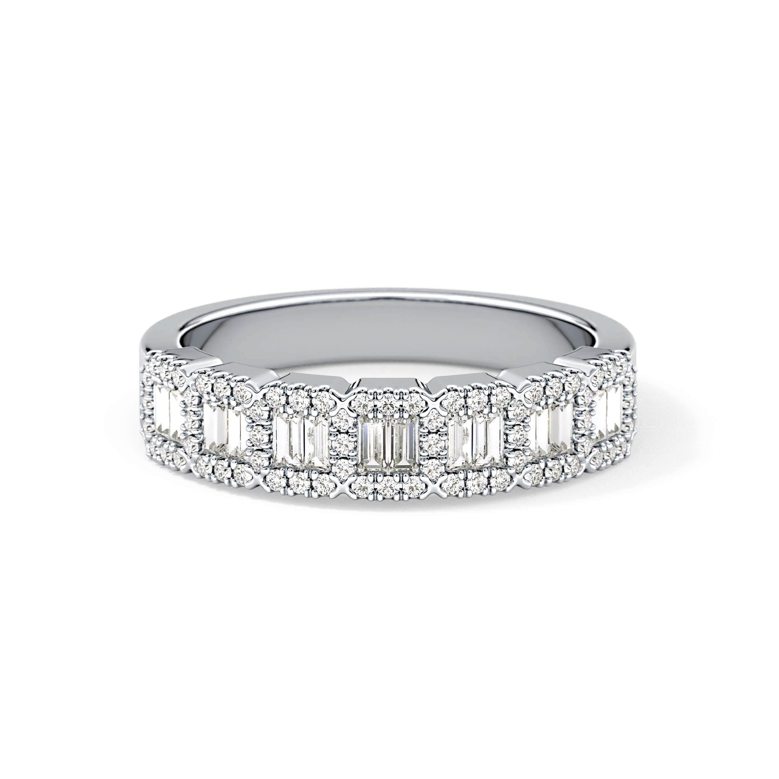 Half Eternity Wedding Band with 0.71 TCW Round and Baguette Cut Moissanite – Yellow, White, or Rose Gold