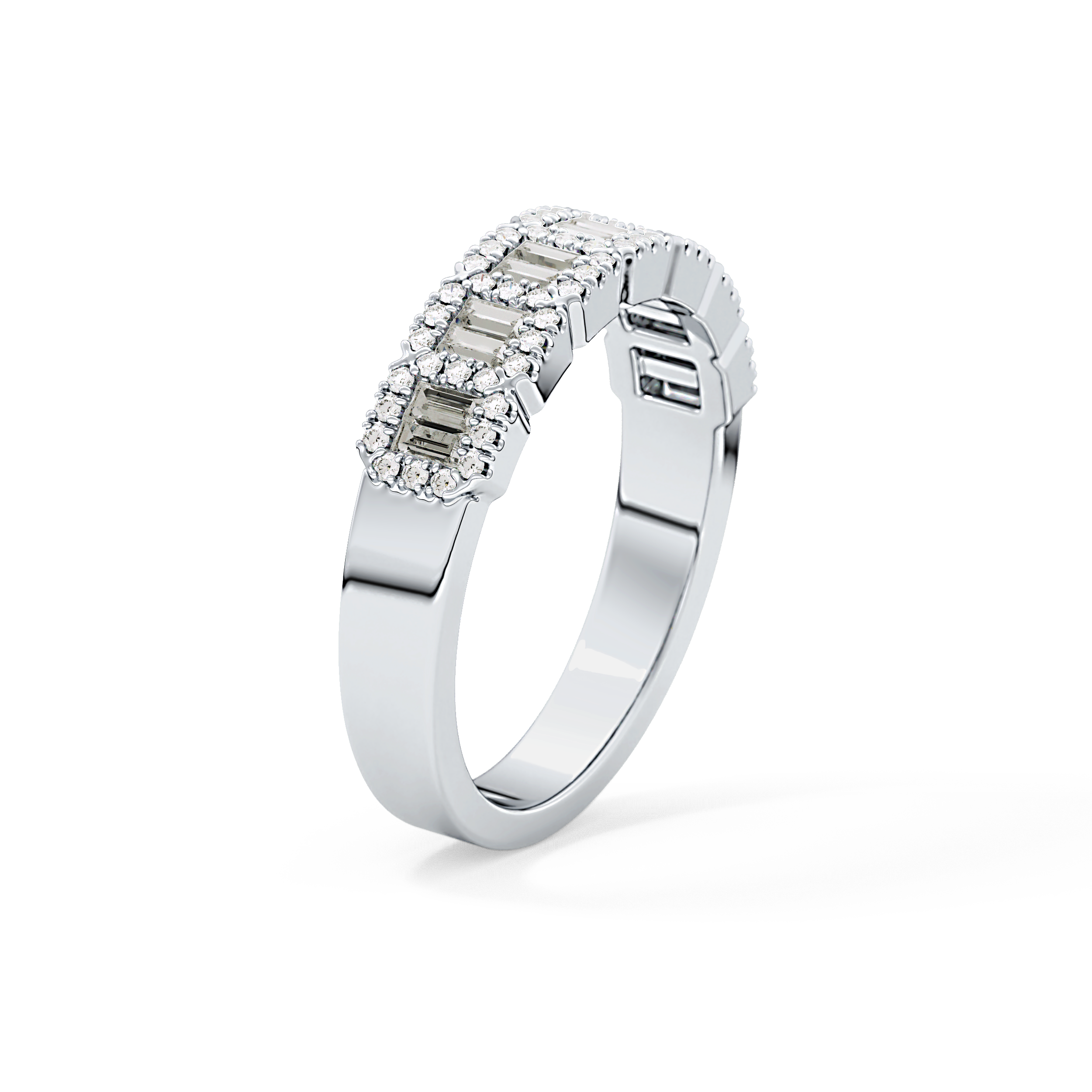 Half Eternity Wedding Band with 0.71 TCW Round and Baguette Cut Moissanite – Yellow, White, or Rose Gold