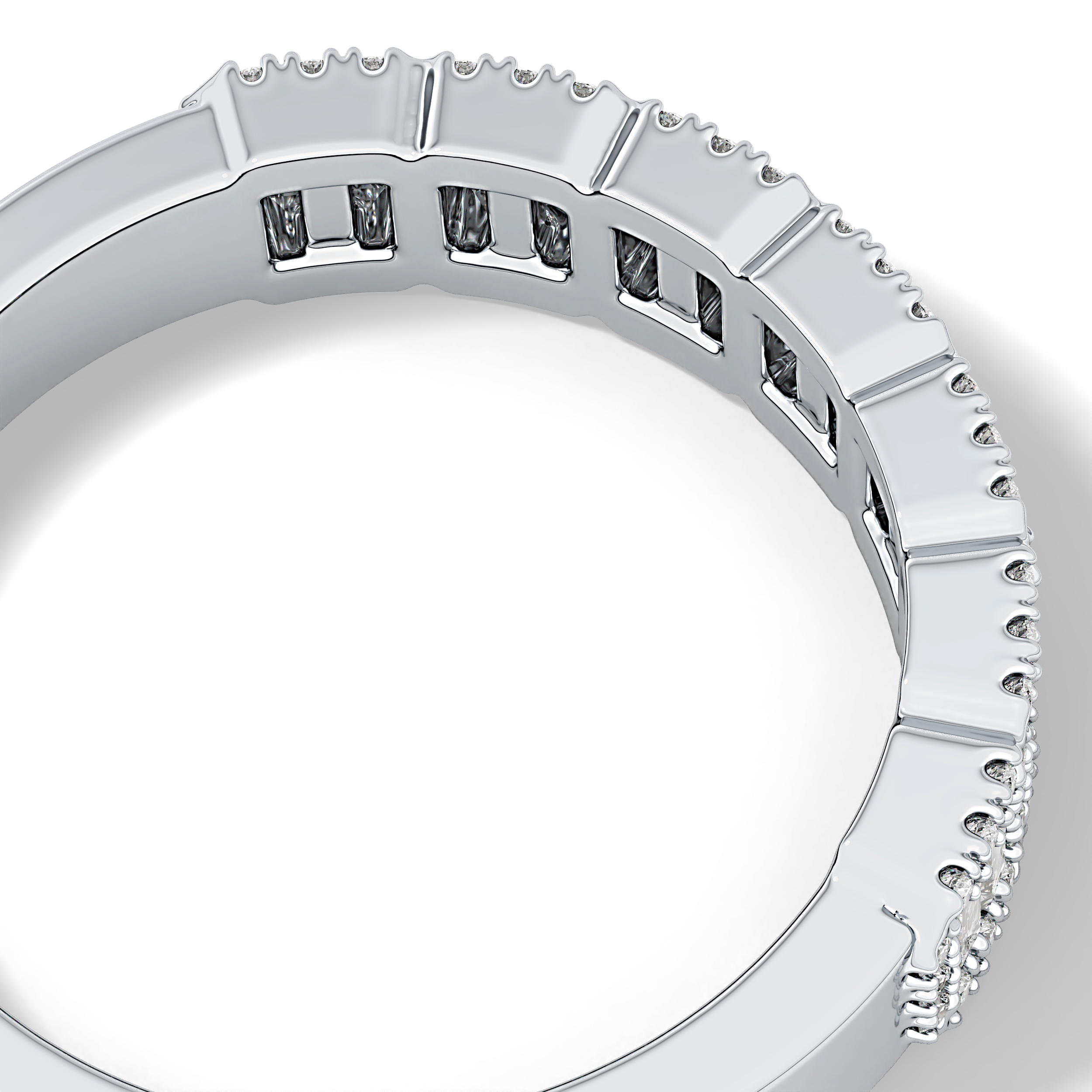 Half Eternity Wedding Band with 0.71 TCW Round and Baguette Cut Moissanite – Yellow, White, or Rose Gold