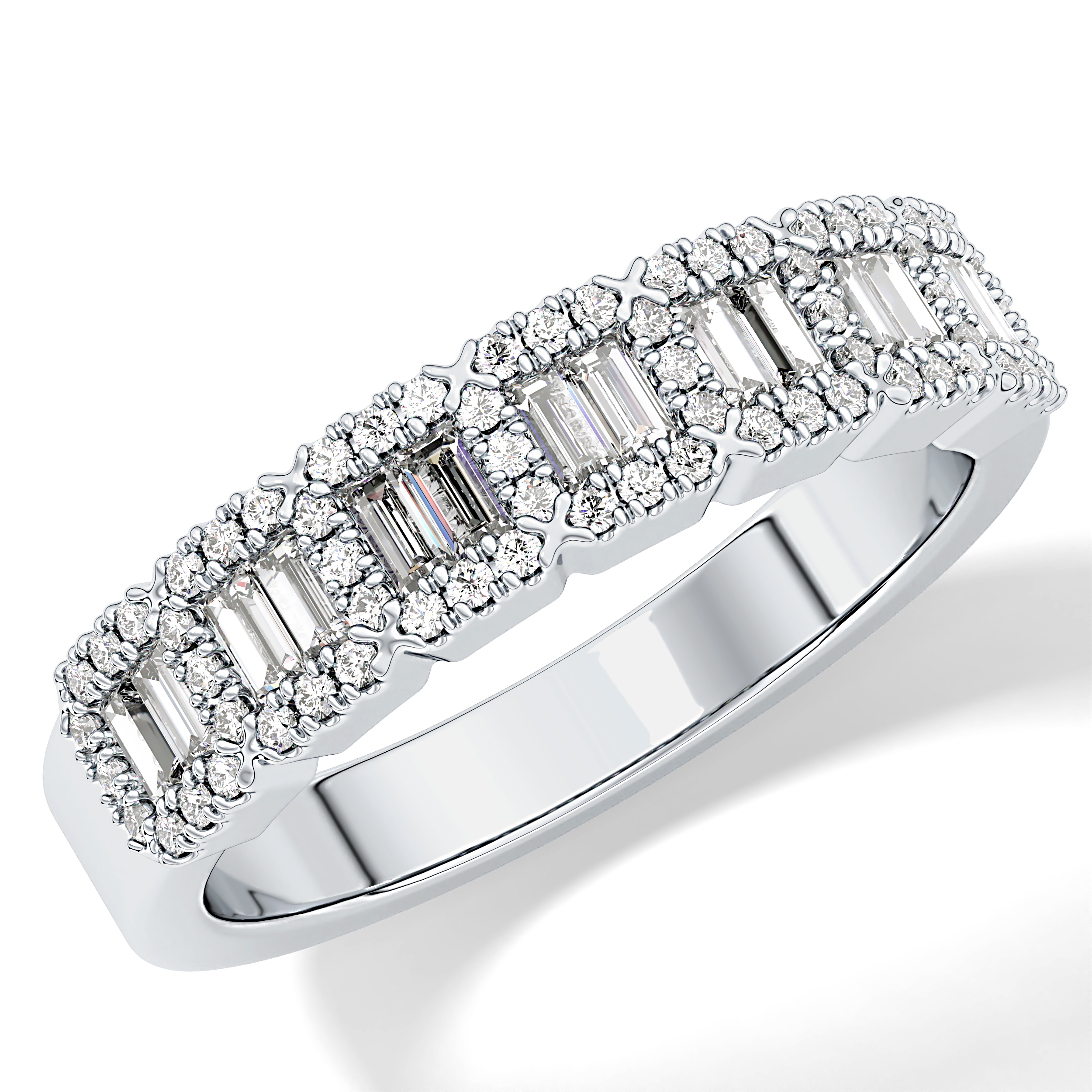 Half Eternity Wedding Band with 0.71 TCW Round and Baguette Cut Moissanite – Yellow, White, or Rose Gold
