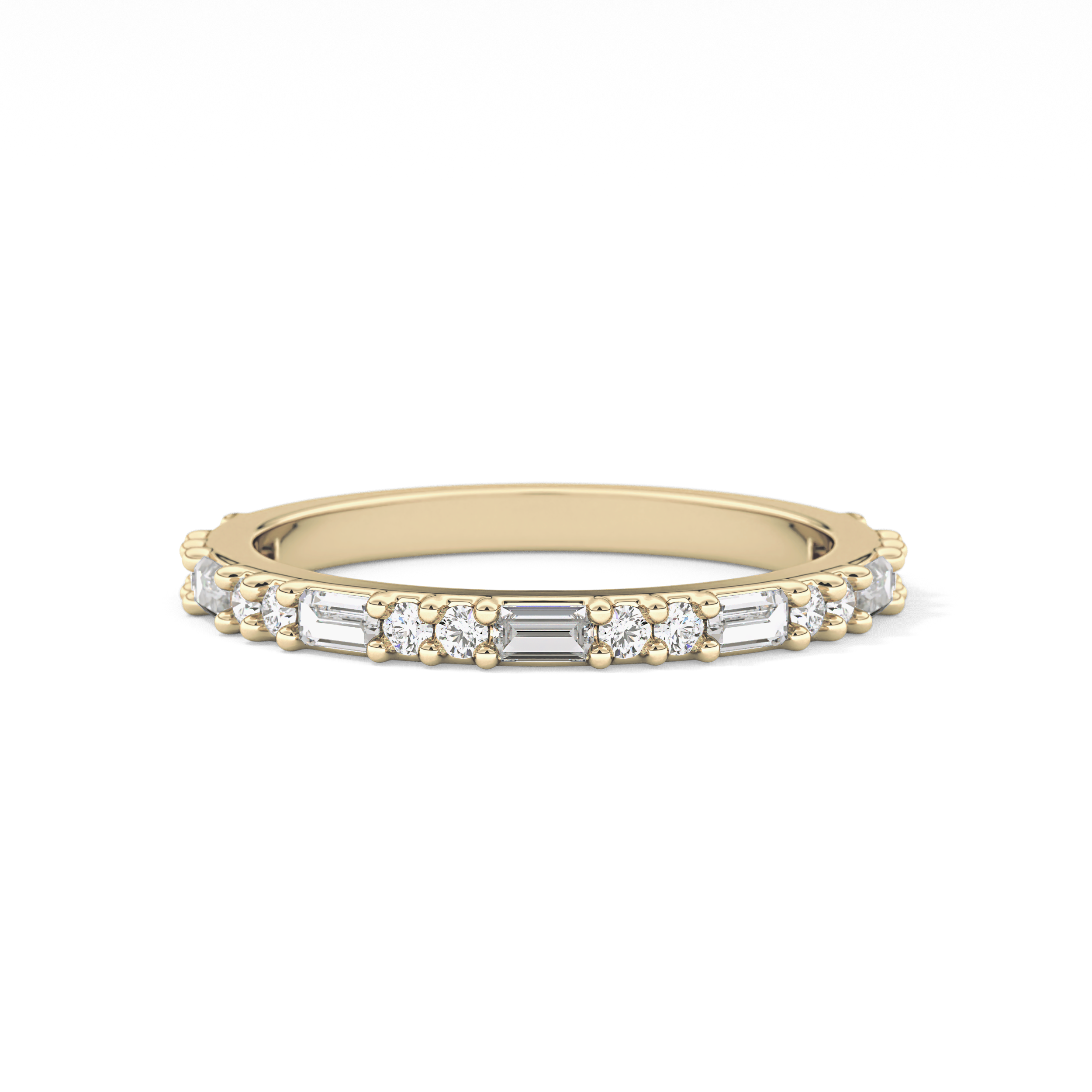 Half Eternity Wedding Band with 0.70 TCW Round and Baguette Cut Moissanite – Yellow, White, or Rose Gold