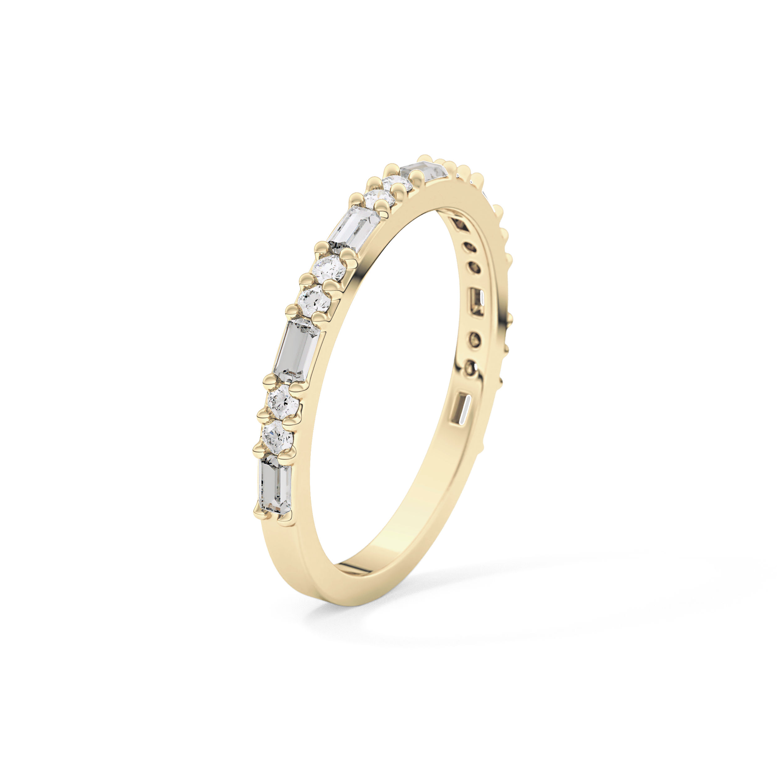Half Eternity Wedding Band with 0.70 TCW Round and Baguette Cut Moissanite – Yellow, White, or Rose Gold