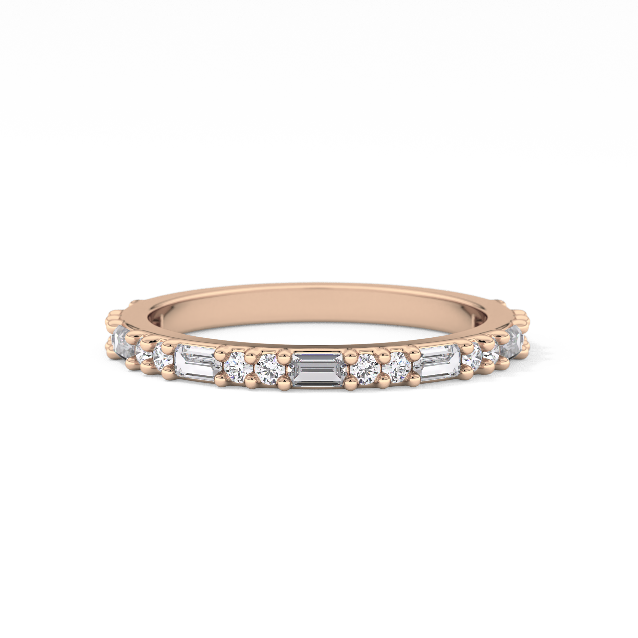 Half Eternity Wedding Band with 0.70 TCW Round and Baguette Cut Moissanite – Yellow, White, or Rose Gold