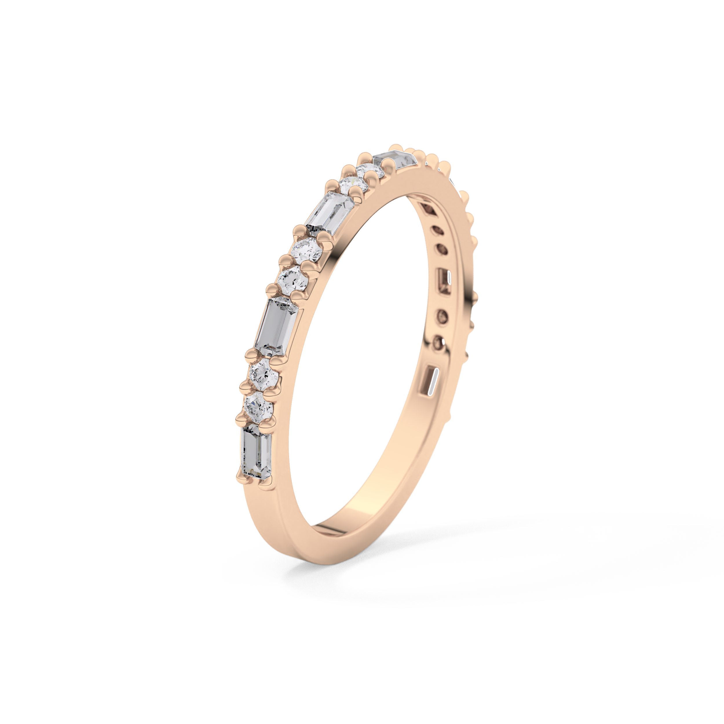 Half Eternity Wedding Band with 0.70 TCW Round and Baguette Cut Moissanite – Yellow, White, or Rose Gold