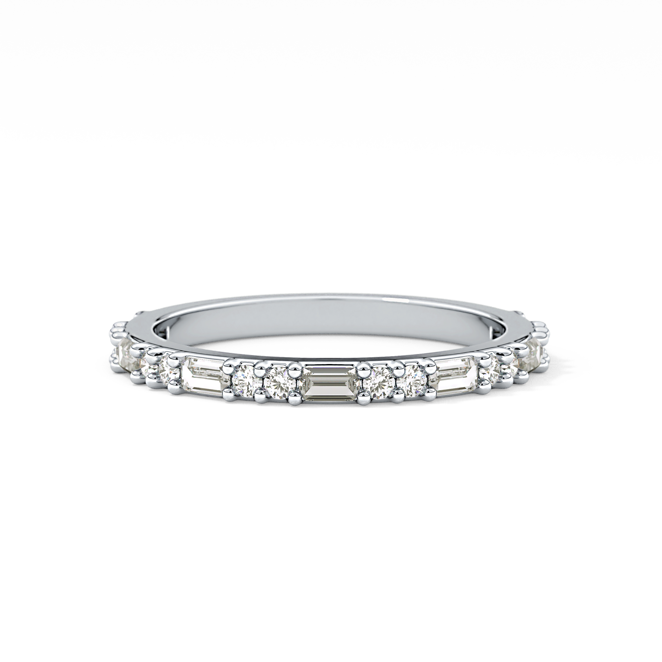 Half Eternity Wedding Band with 0.70 TCW Round and Baguette Cut Moissanite – Yellow, White, or Rose Gold