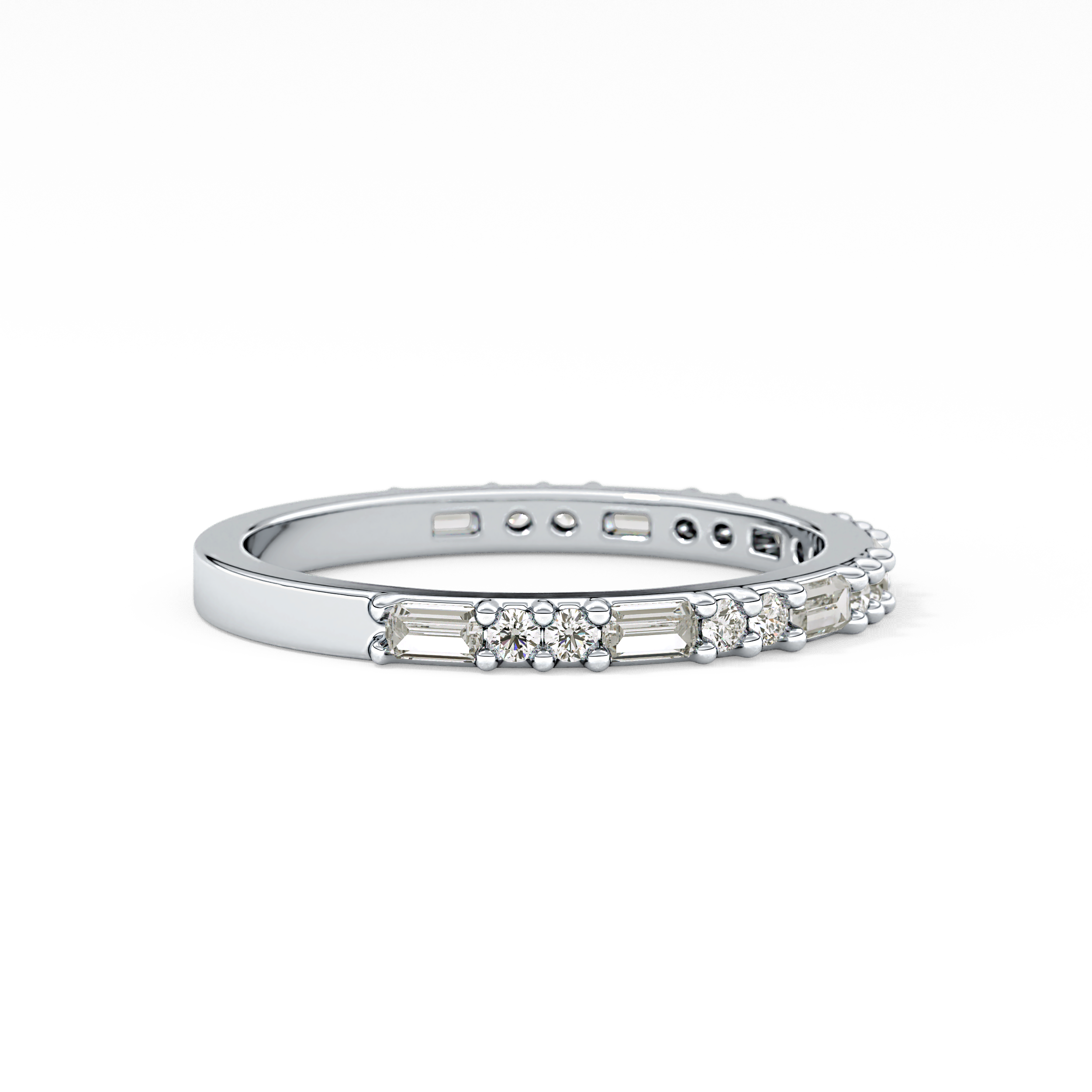 Half Eternity Wedding Band with 0.70 TCW Round and Baguette Cut Moissanite – Yellow, White, or Rose Gold