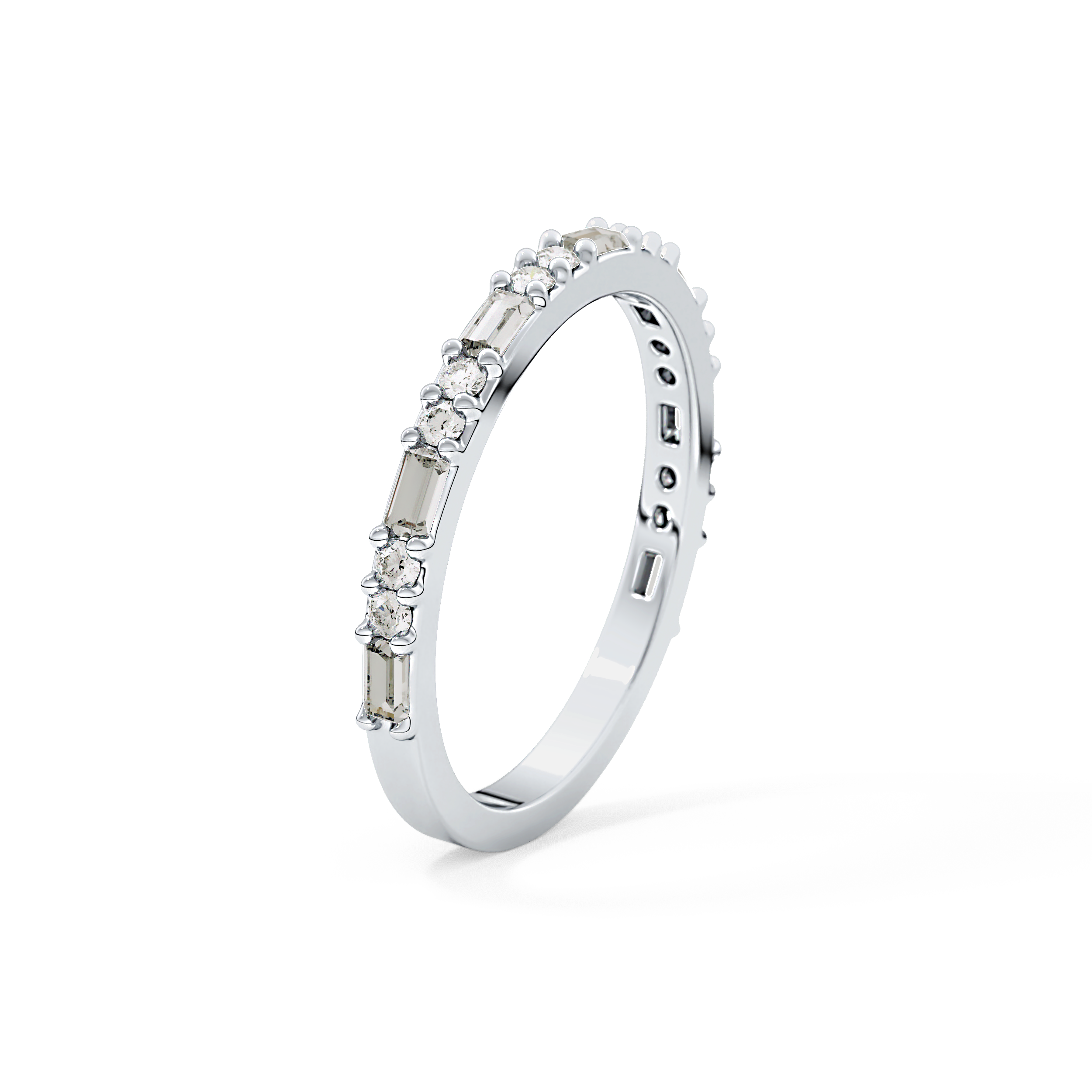 Half Eternity Wedding Band with 0.70 TCW Round and Baguette Cut Moissanite – Yellow, White, or Rose Gold