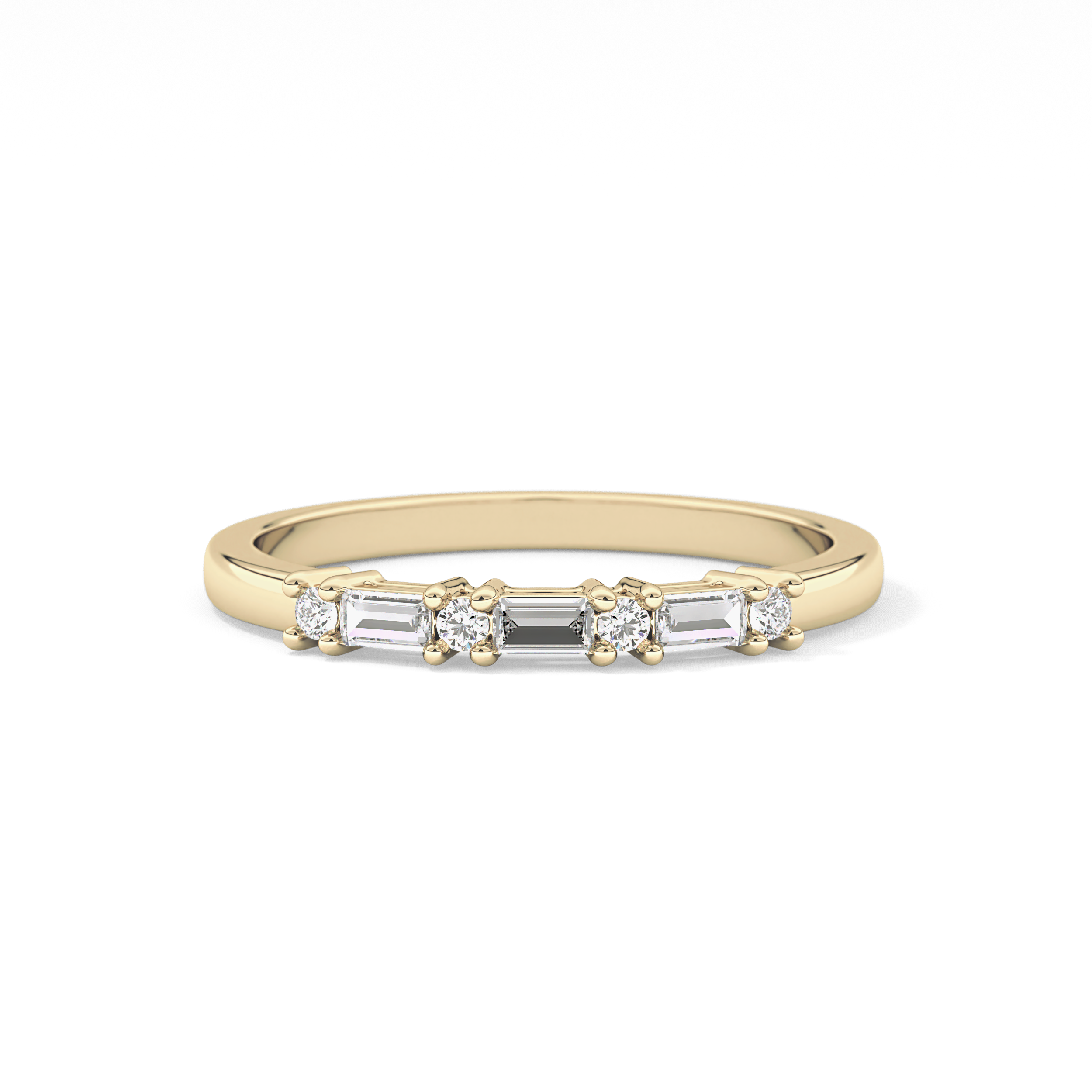Half Eternity Wedding Band with 0.22 TCW Round and Baguette Cut Moissanite – Yellow, White, or Rose Gold