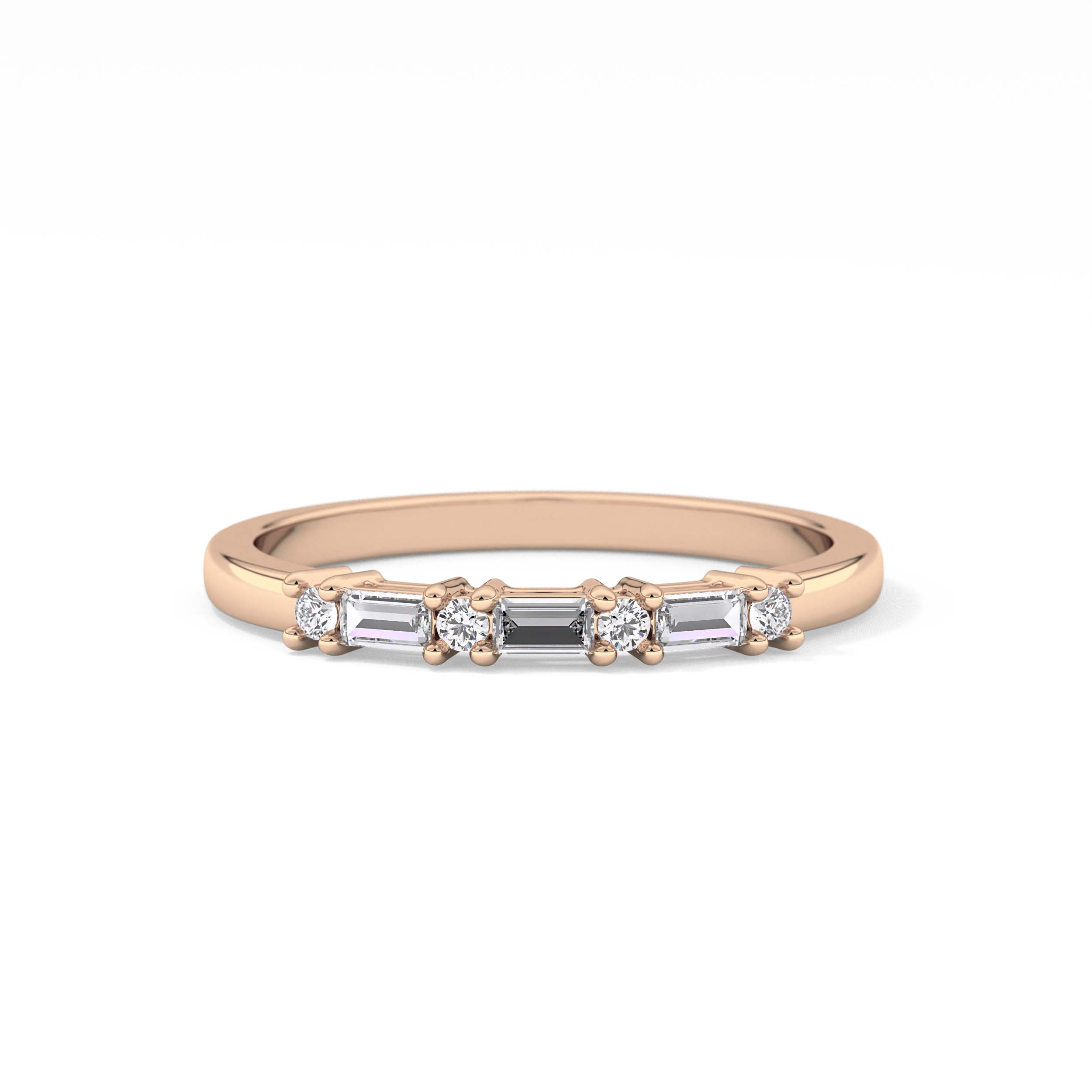 Half Eternity Wedding Band with 0.22 TCW Round and Baguette Cut Moissanite – Yellow, White, or Rose Gold