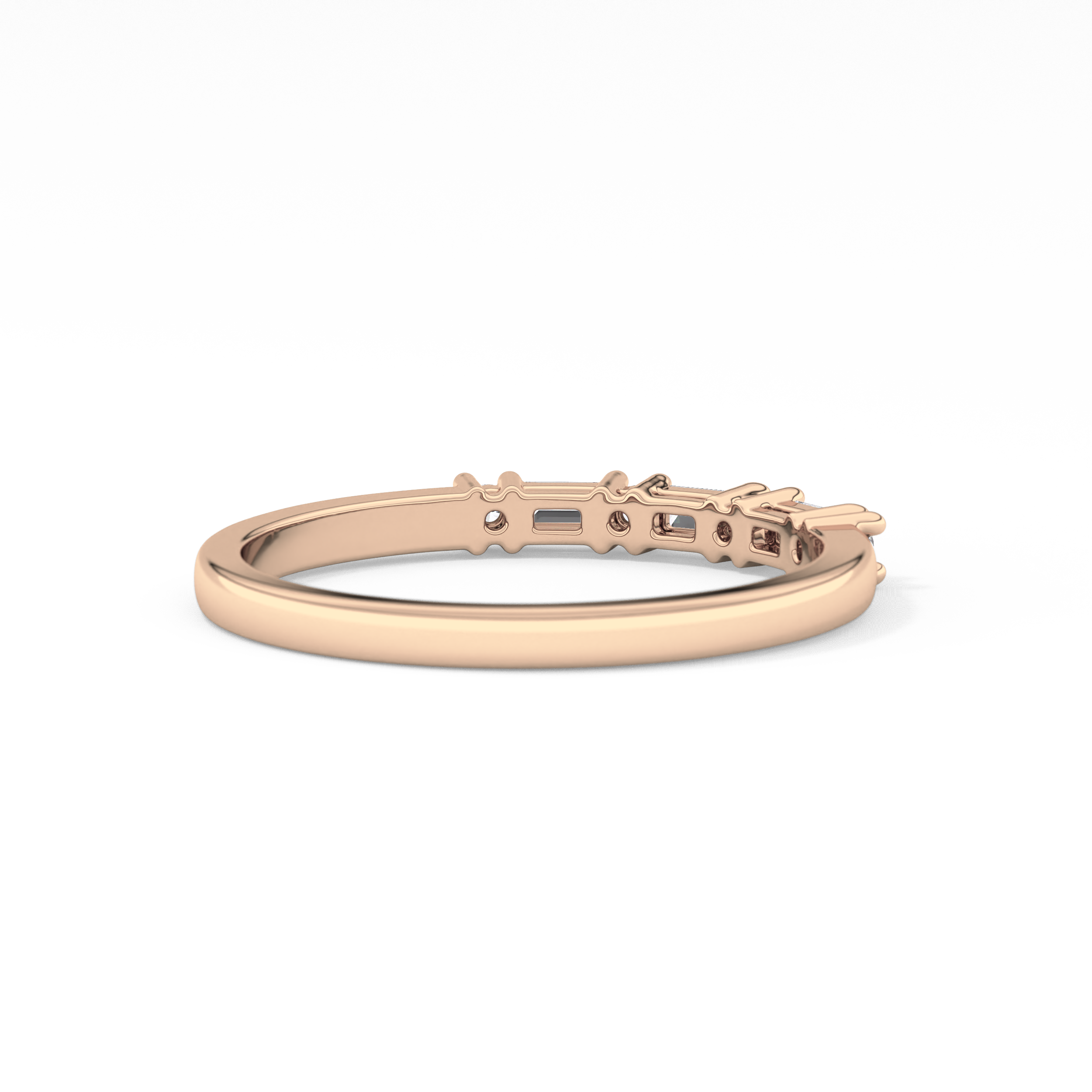 Half Eternity Wedding Band with 0.22 TCW Round and Baguette Cut Moissanite – Yellow, White, or Rose Gold