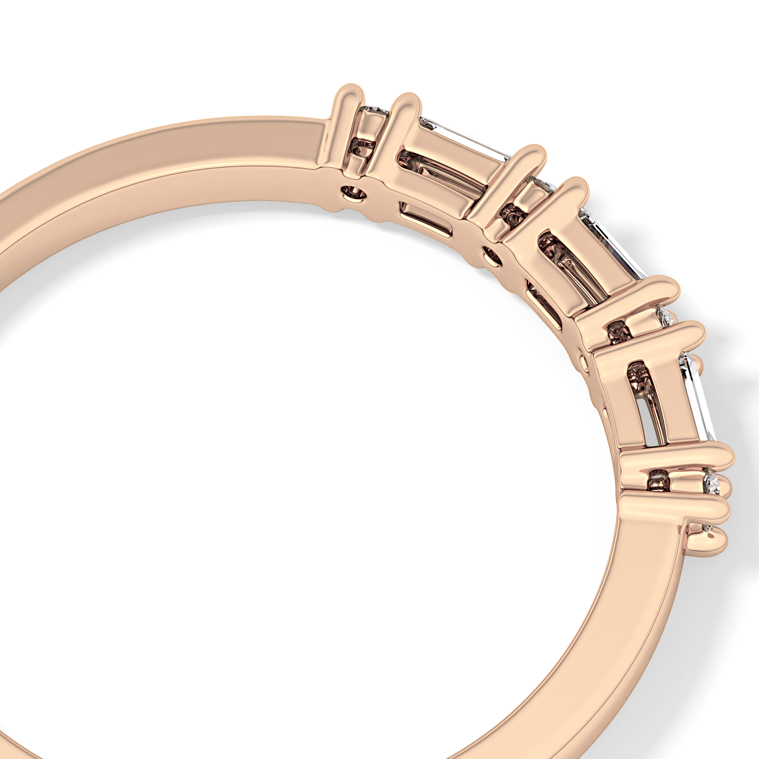 Half Eternity Wedding Band with 0.22 TCW Round and Baguette Cut Moissanite – Yellow, White, or Rose Gold