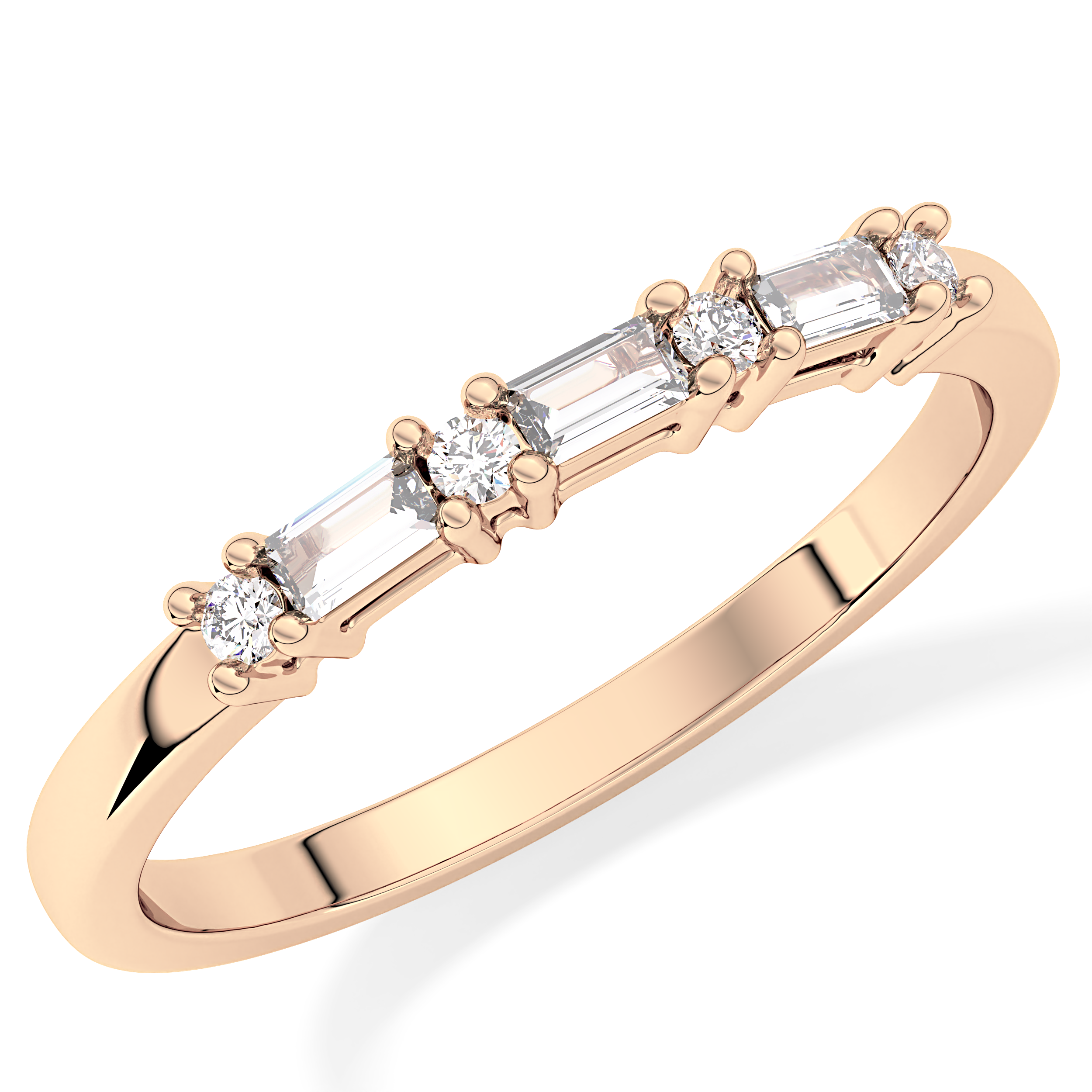 Half Eternity Wedding Band with 0.22 TCW Round and Baguette Cut Moissanite – Yellow, White, or Rose Gold