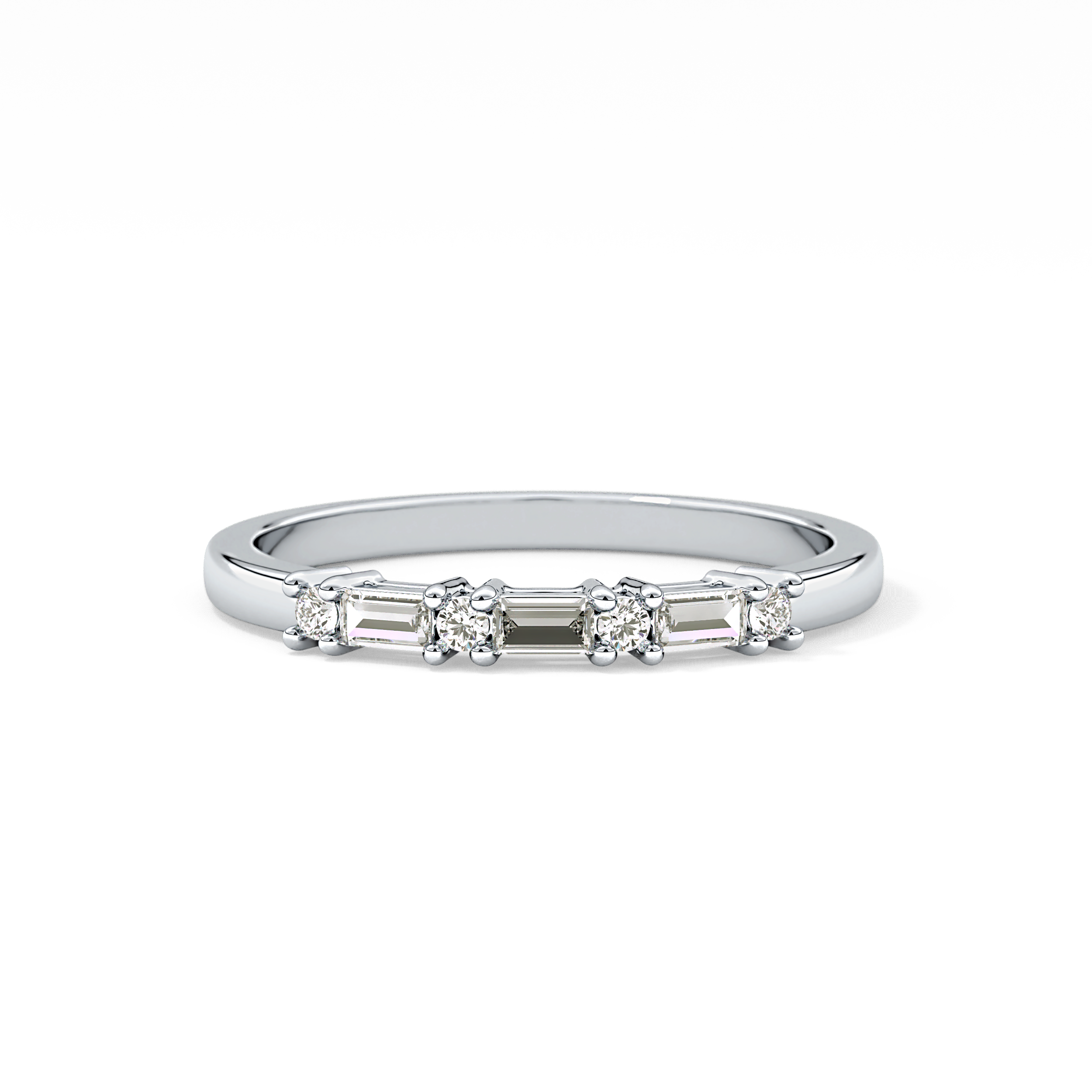 Half Eternity Wedding Band with 0.22 TCW Round and Baguette Cut Moissanite – Yellow, White, or Rose Gold