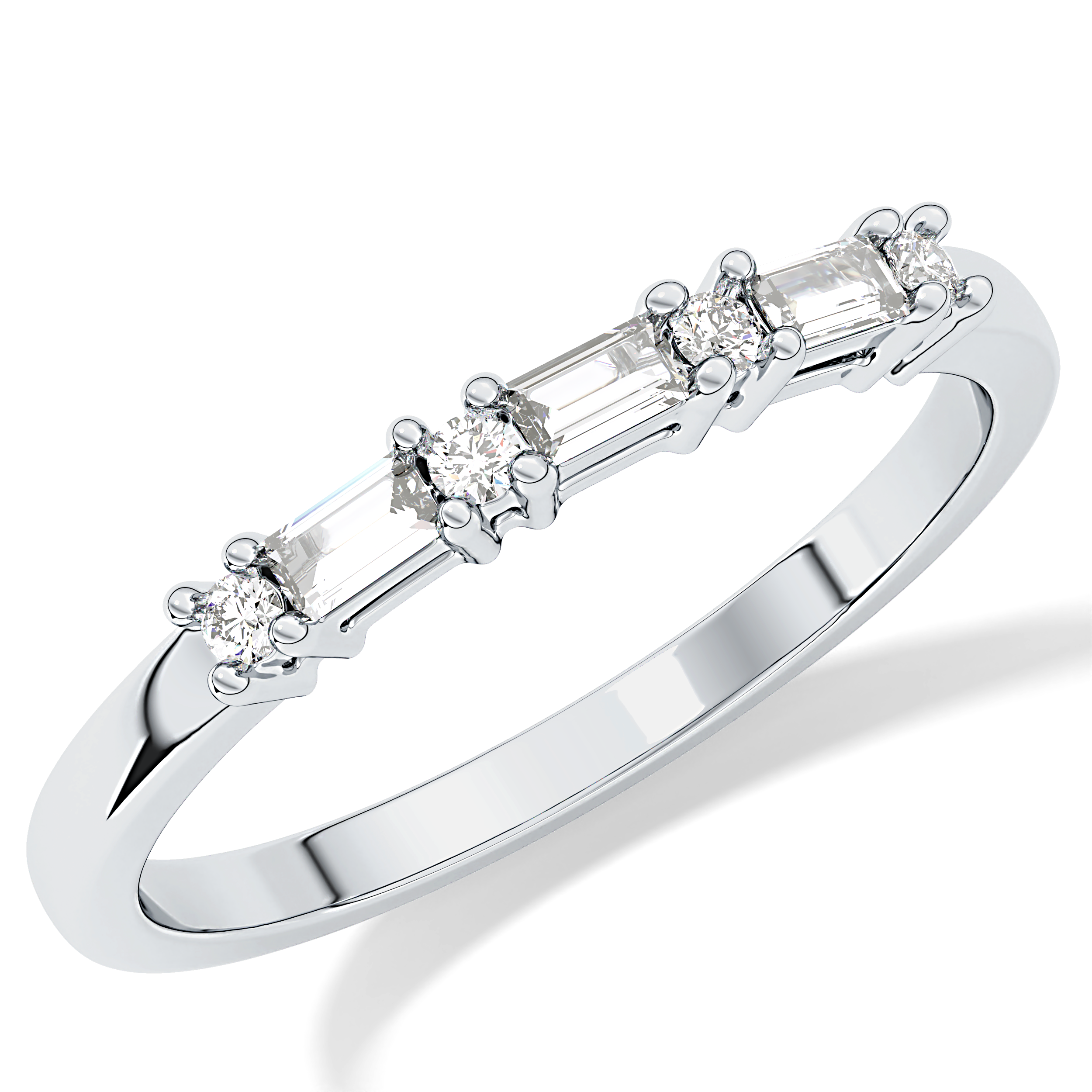 Half Eternity Wedding Band with 0.22 TCW Round and Baguette Cut Moissanite – Yellow, White, or Rose Gold