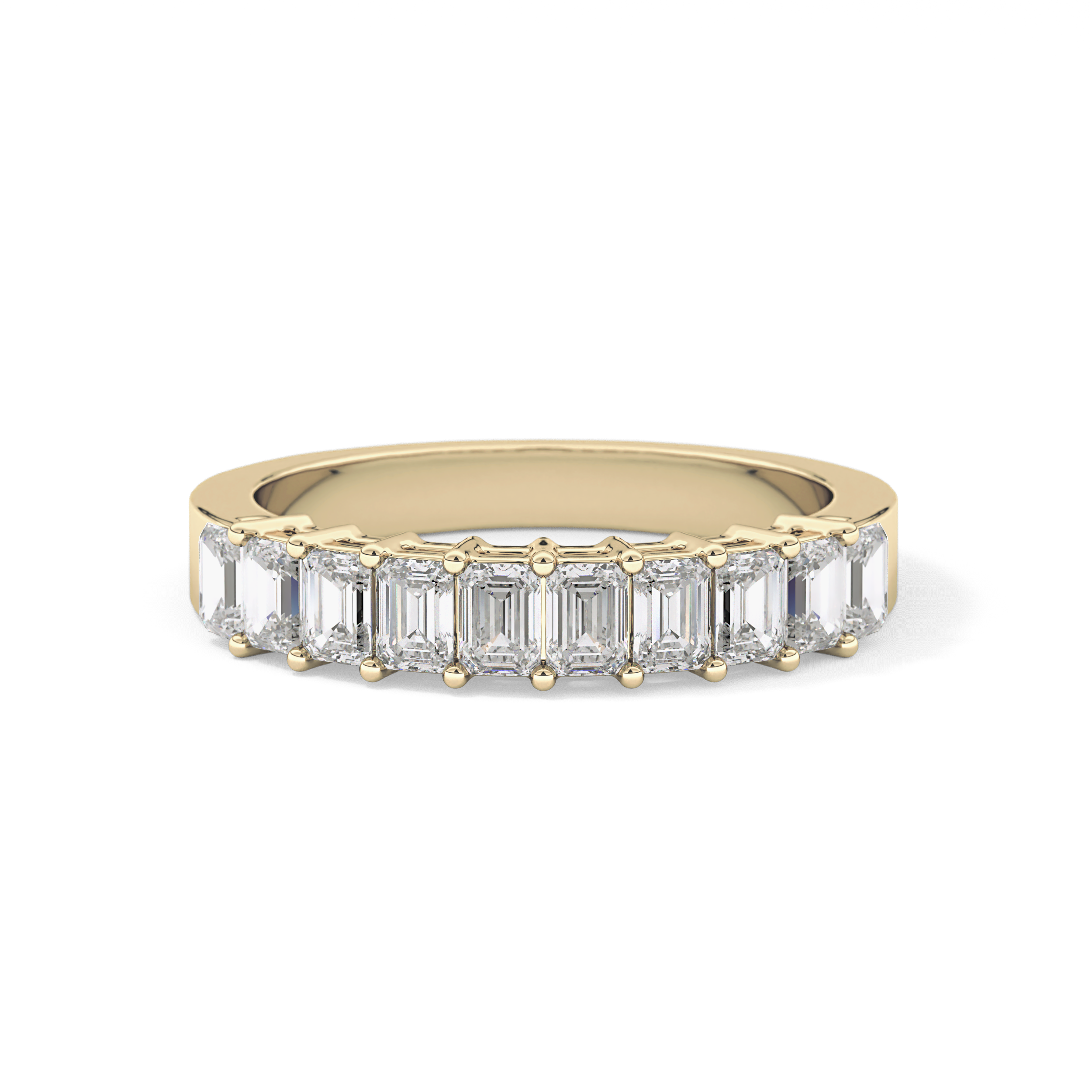 Half Eternity Wedding Band with 1.42 TCW Emerald Cut Moissanite – Yellow, White, or Rose Gold