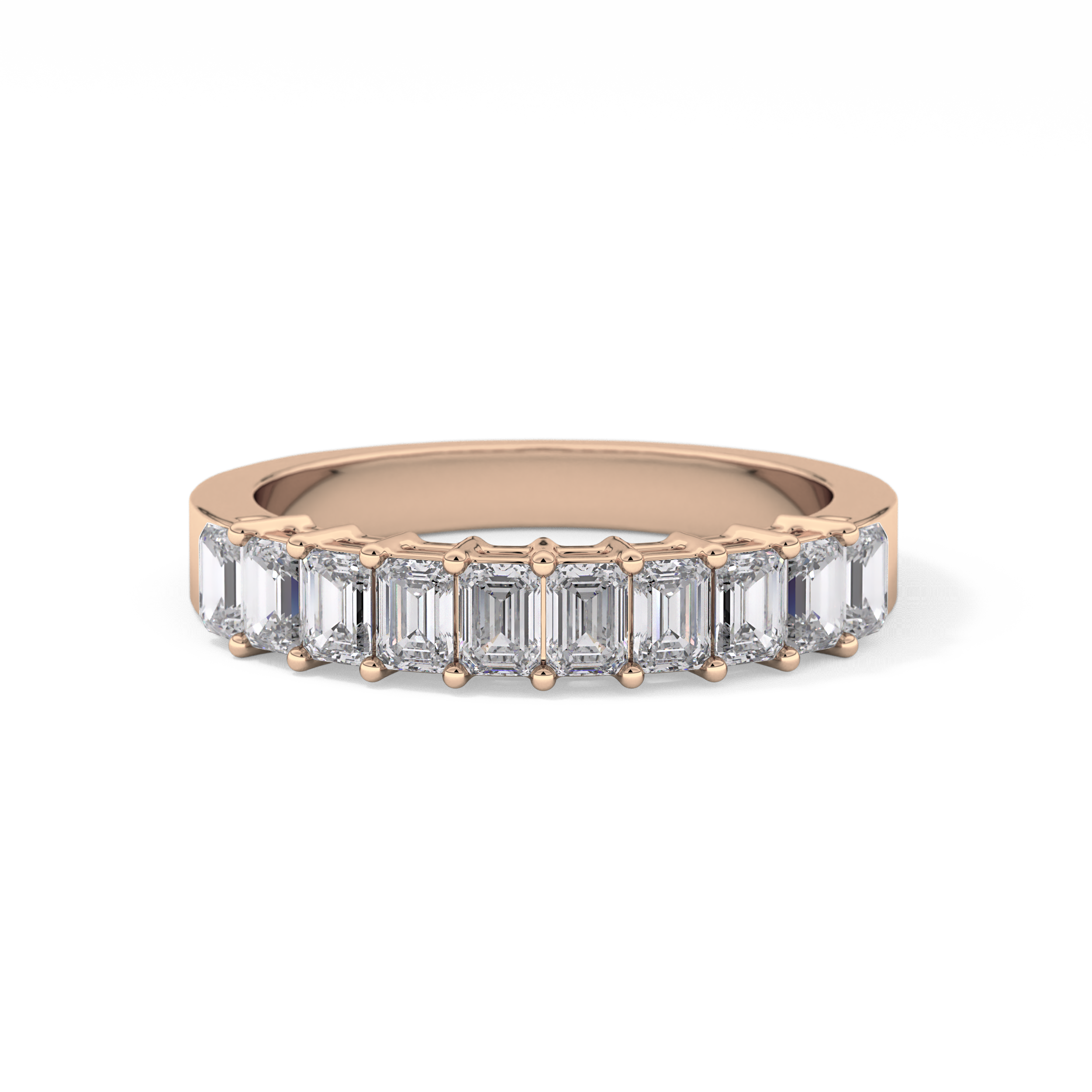 Half Eternity Wedding Band with 1.42 TCW Emerald Cut Moissanite – Yellow, White, or Rose Gold