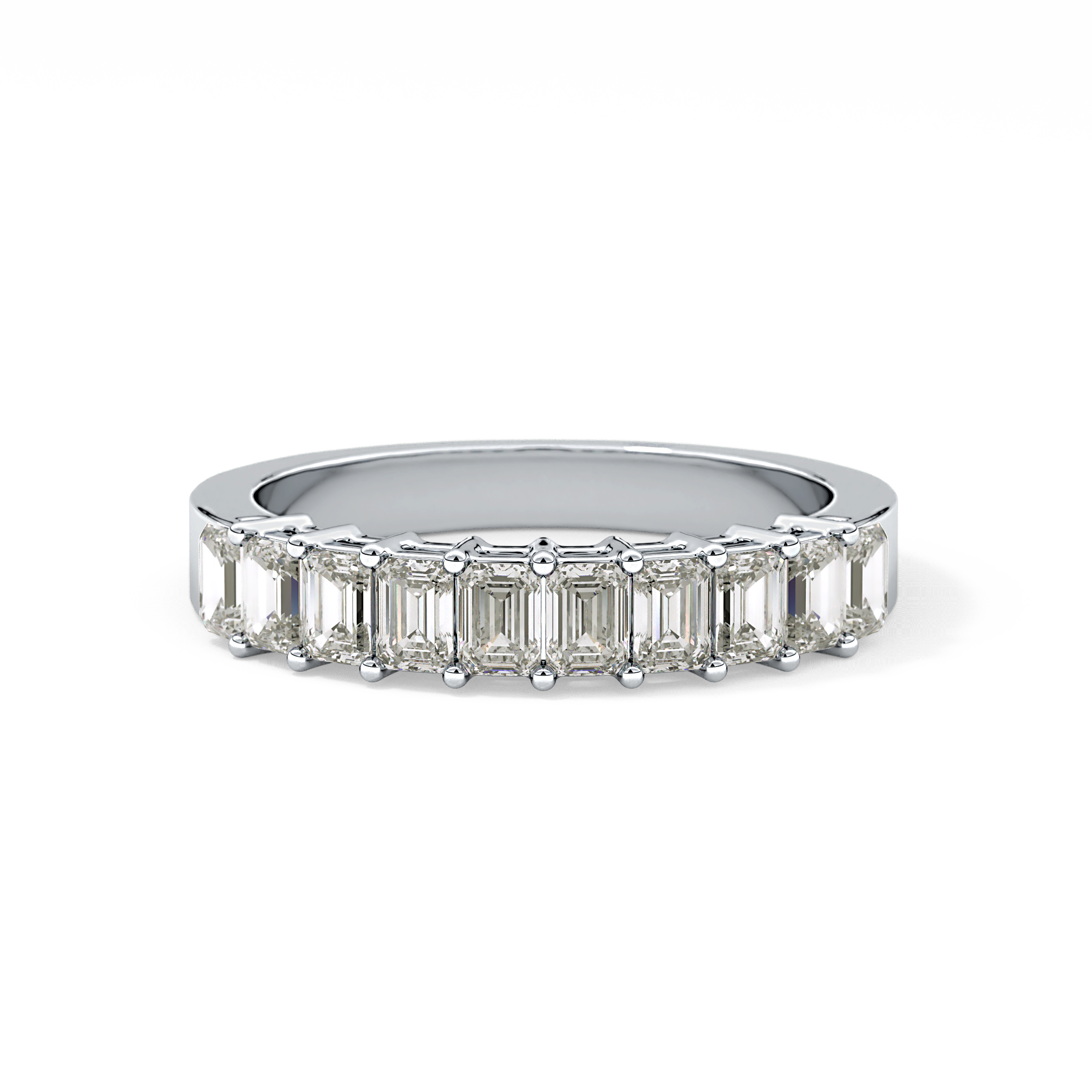 Half Eternity Wedding Band with 1.42 TCW Emerald Cut Moissanite – Yellow, White, or Rose Gold