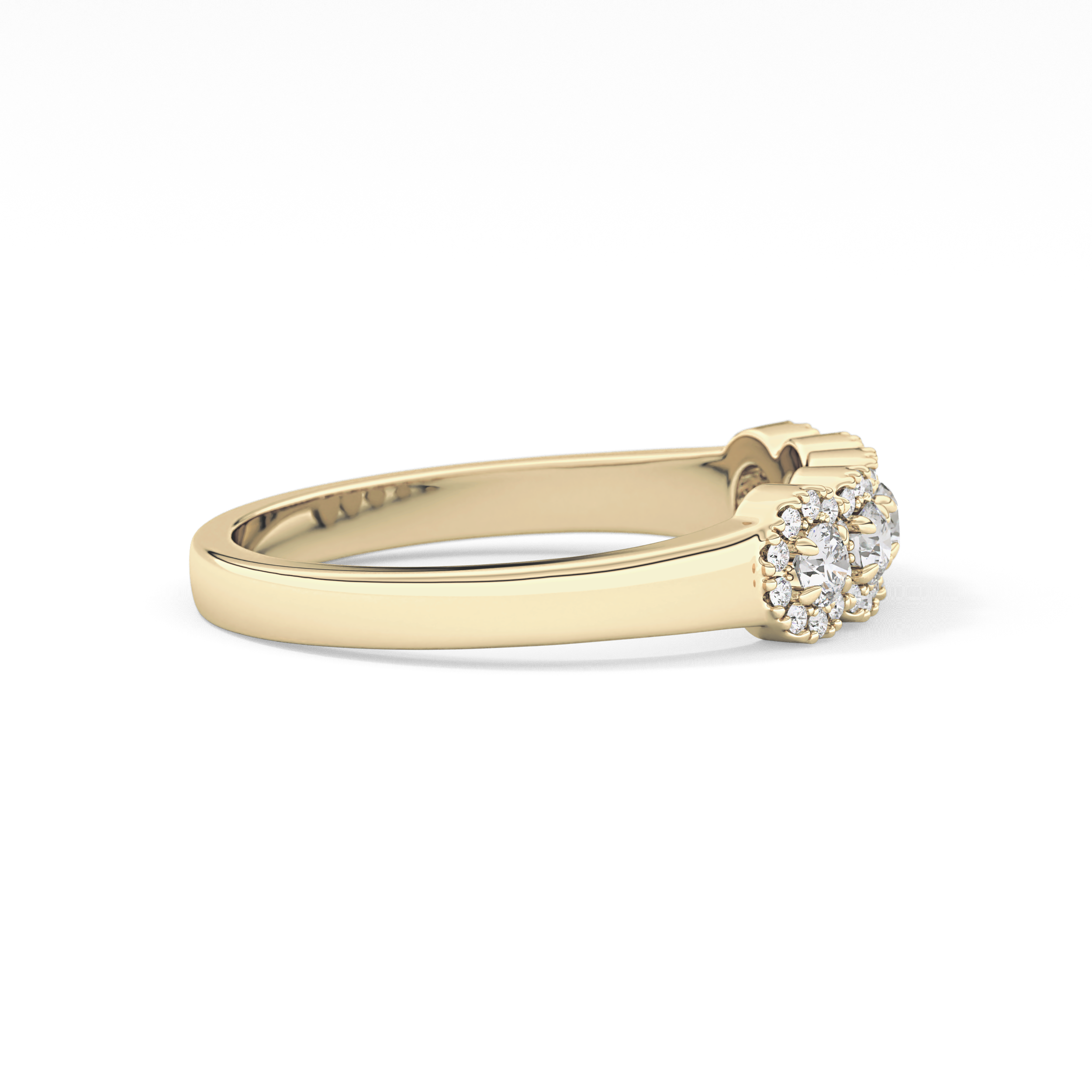 Five Stones and Halo Wedding Band with 0.53 TCW Round Cut Moissanite – Yellow, White, or Rose Gold