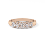 Five Stones and Halo Wedding Band with 0.53 TCW Round Cut Moissanite – Yellow, White, or Rose Gold
