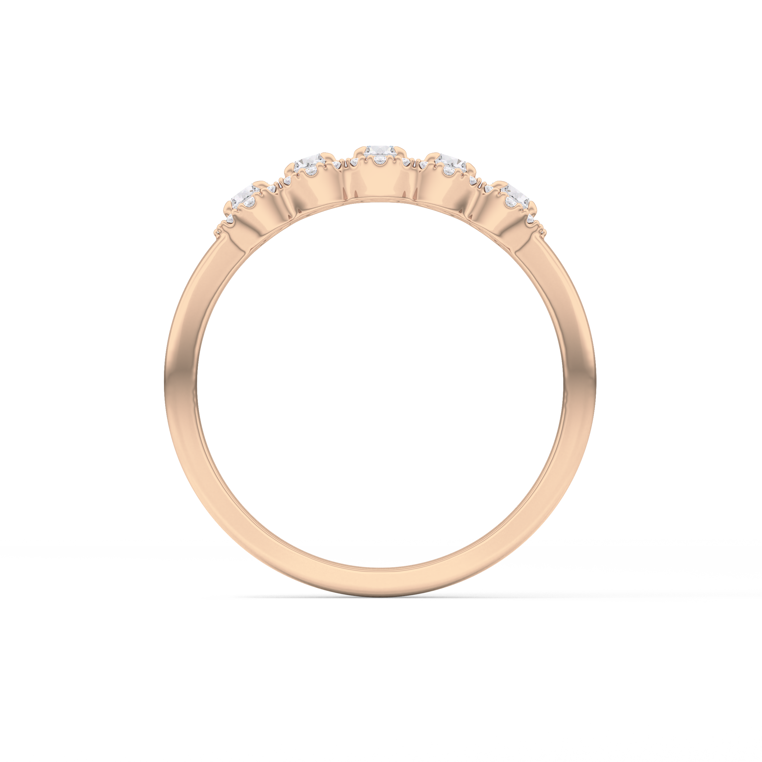 Five Stones and Halo Wedding Band with 0.53 TCW Round Cut Moissanite – Yellow, White, or Rose Gold