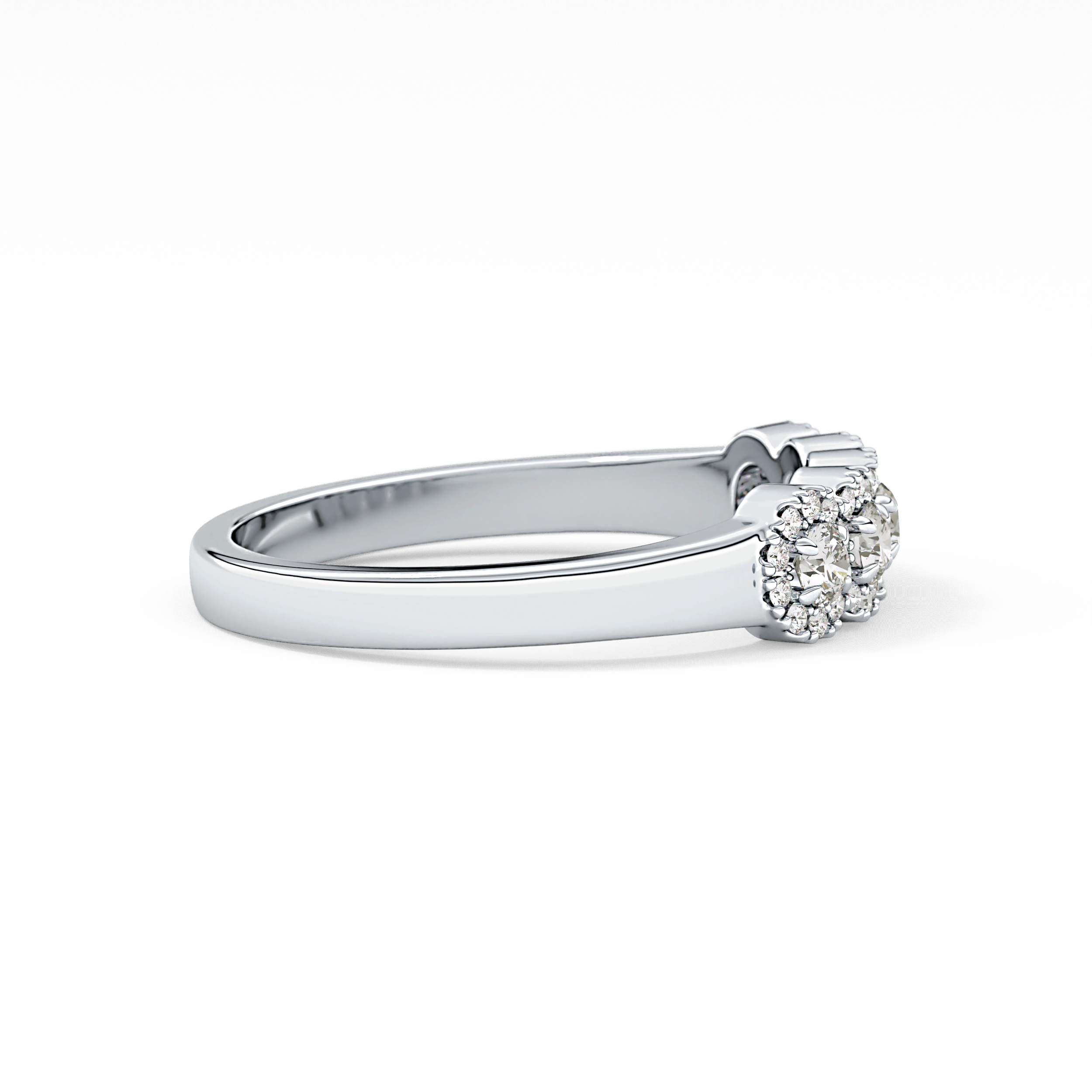 Five Stones and Halo Wedding Band with 0.53 TCW Round Cut Moissanite – Yellow, White, or Rose Gold