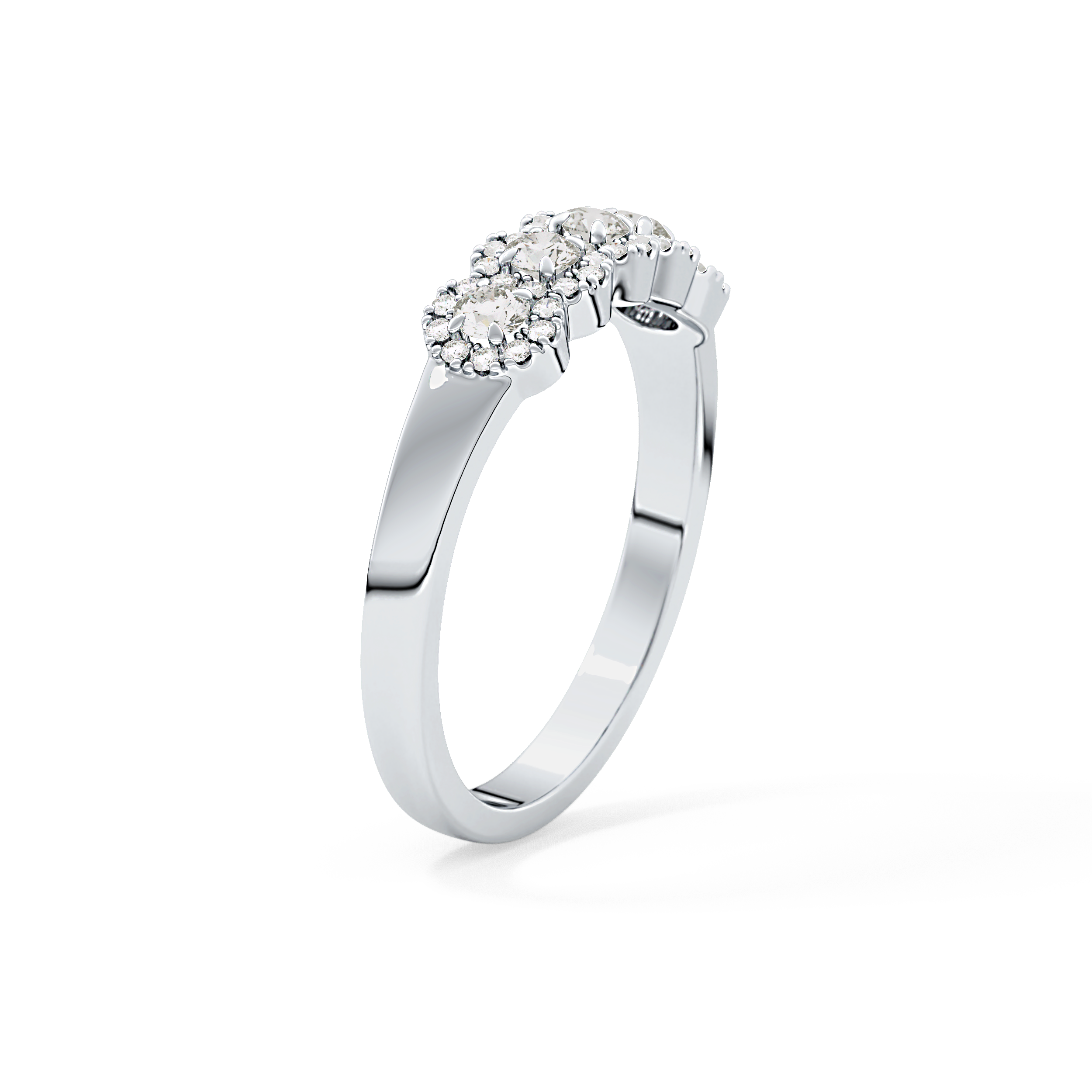 Five Stones and Halo Wedding Band with 0.53 TCW Round Cut Moissanite – Yellow, White, or Rose Gold
