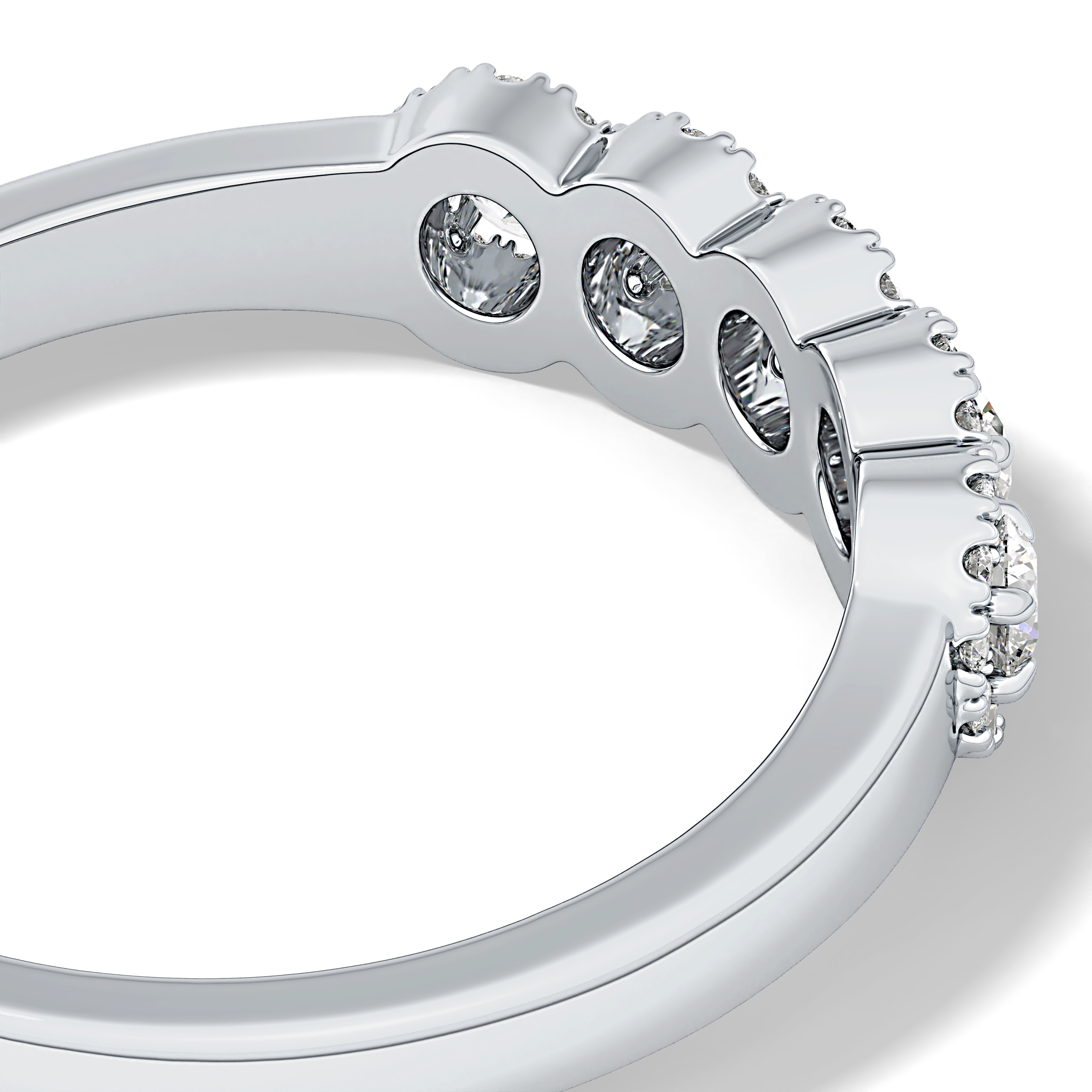 Five Stones and Halo Wedding Band with 0.53 TCW Round Cut Moissanite – Yellow, White, or Rose Gold
