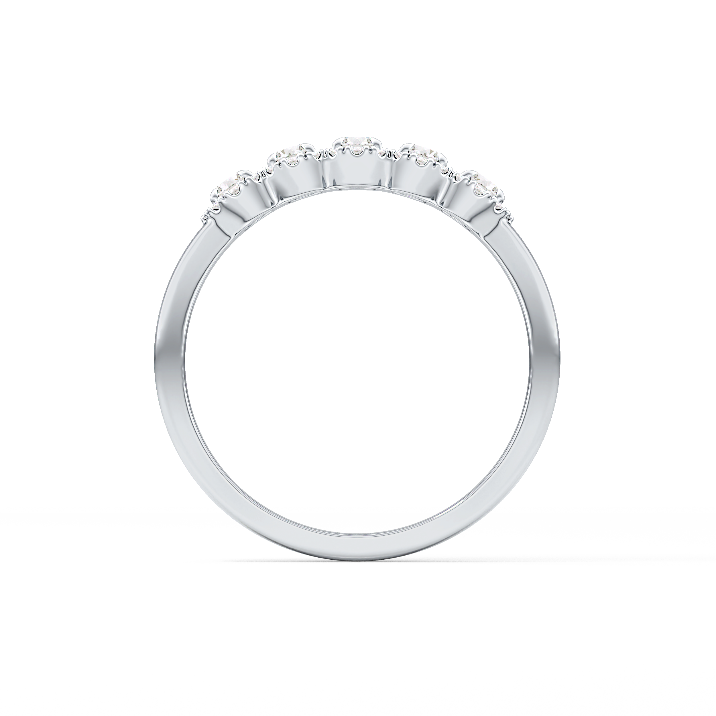 Five Stones and Halo Wedding Band with 0.53 TCW Round Cut Moissanite – Yellow, White, or Rose Gold