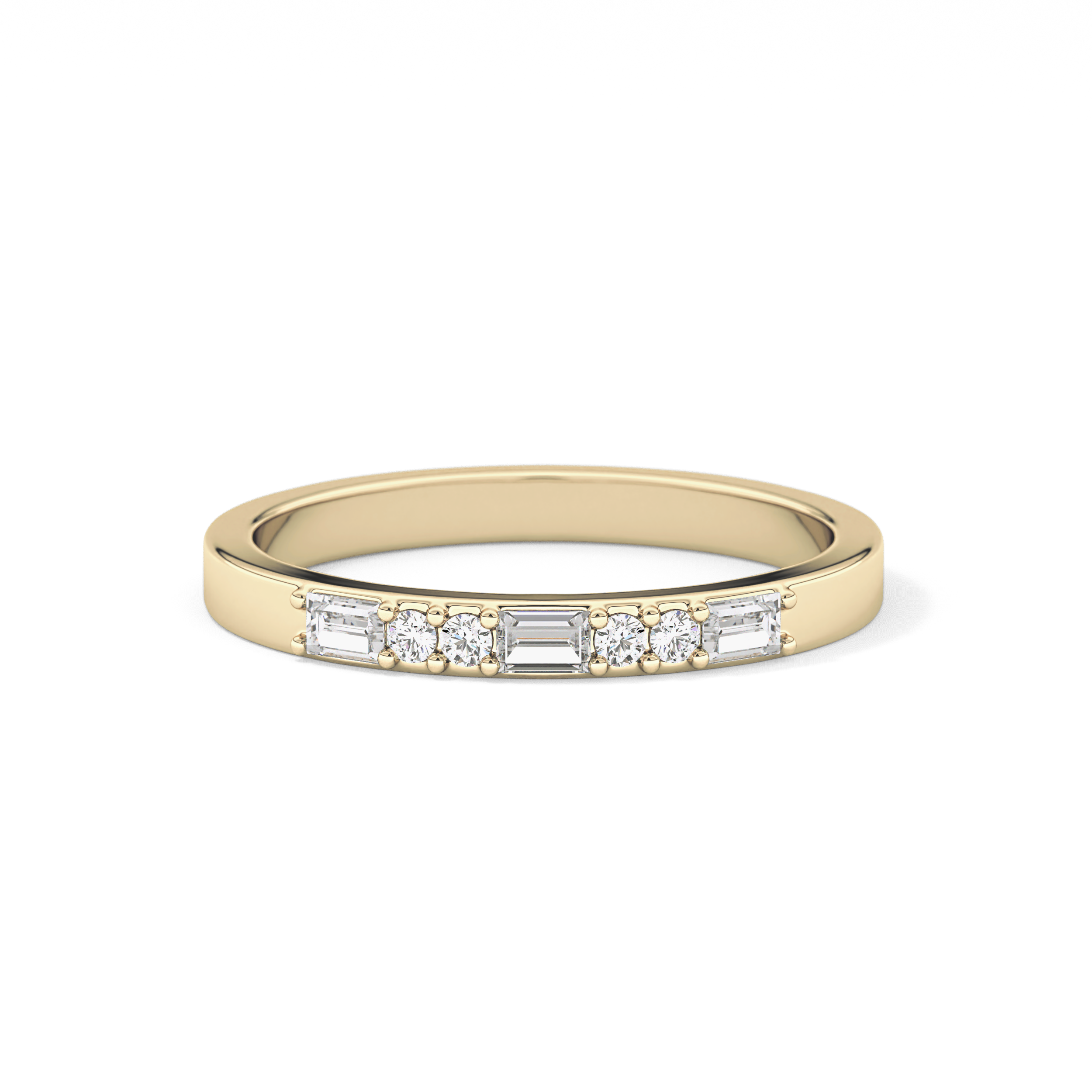 Alternate Setting Wedding Band with 0.31 TCW Round and Baguette Cut Moissanite – Yellow, White, or Rose Gold