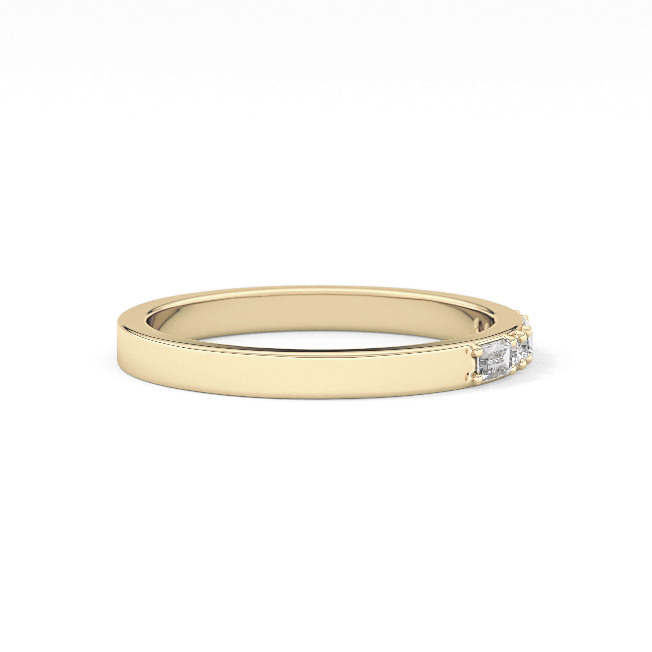 Alternate Setting Wedding Band with 0.31 TCW Round and Baguette Cut Moissanite – Yellow, White, or Rose Gold
